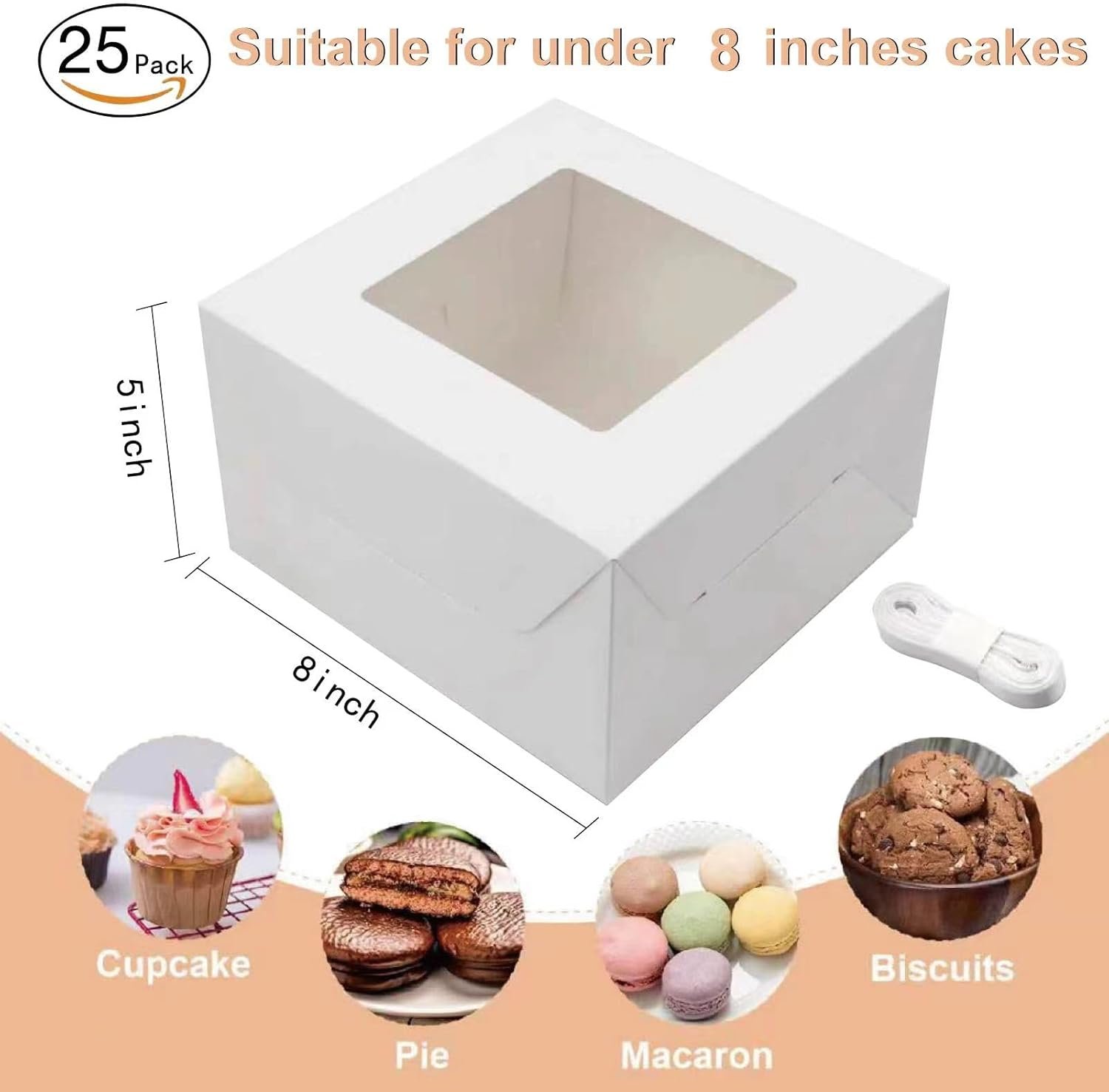 Wholesale 10pcs 8x8x5 Inches White Cake Boxes with Windows for Pastries Cupcakes Cookies Pie Muffins Donuts Manufacturer