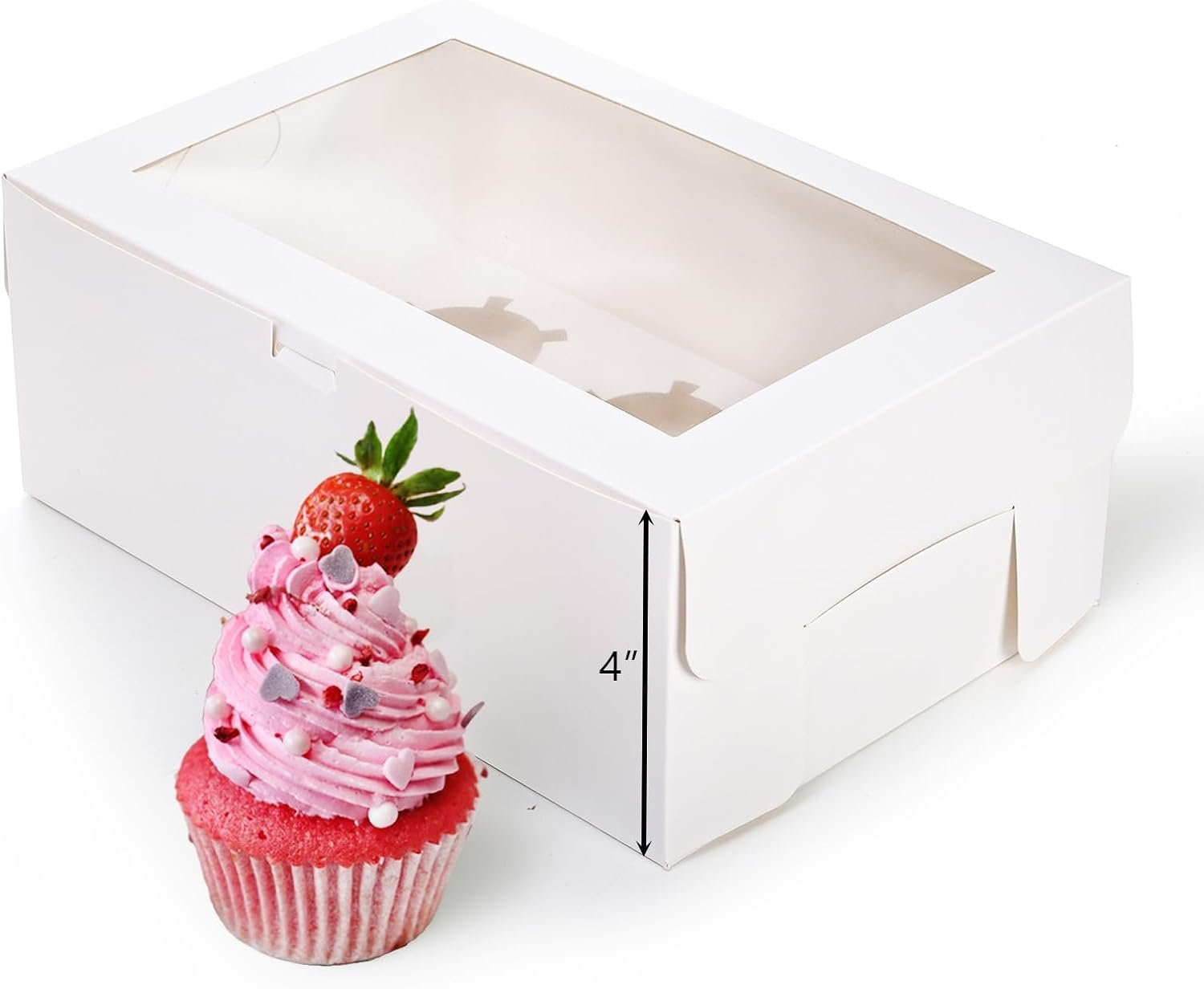 Wholesale 30 Pack White Jumbo Cupcake Boxes 6 Cupcake Containers with Windows Handle Tray and Inserts 10 x 6.8 x 4 Inch Tall Paper Holders for Muffins Standard or High Cream Cupcakes Manufacturer