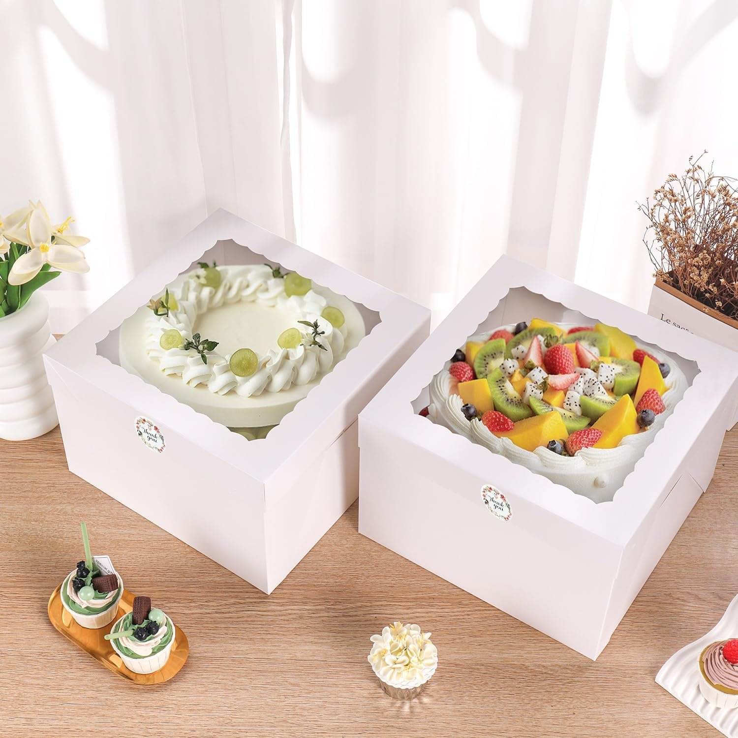 Wholesale 12x12x8 Inch Cake Boxes 16pcs Set with 8 White Bakery Boxes with Window and 8 Boards for 12 Inch Cakes Disposable Pie Boxes Manufacturer