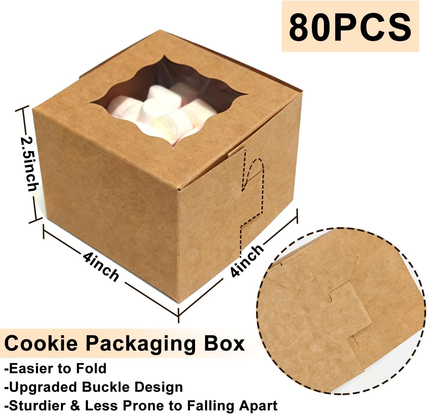 Wholesale 80 Pack 4x4x2.5 Inch Cookie Boxes with Window Kraft Bakery Boxes for Cupcakes Desserts Treats Clear View Eco-Friendly Gift Packaging for Baked Goods Party Manufacturer