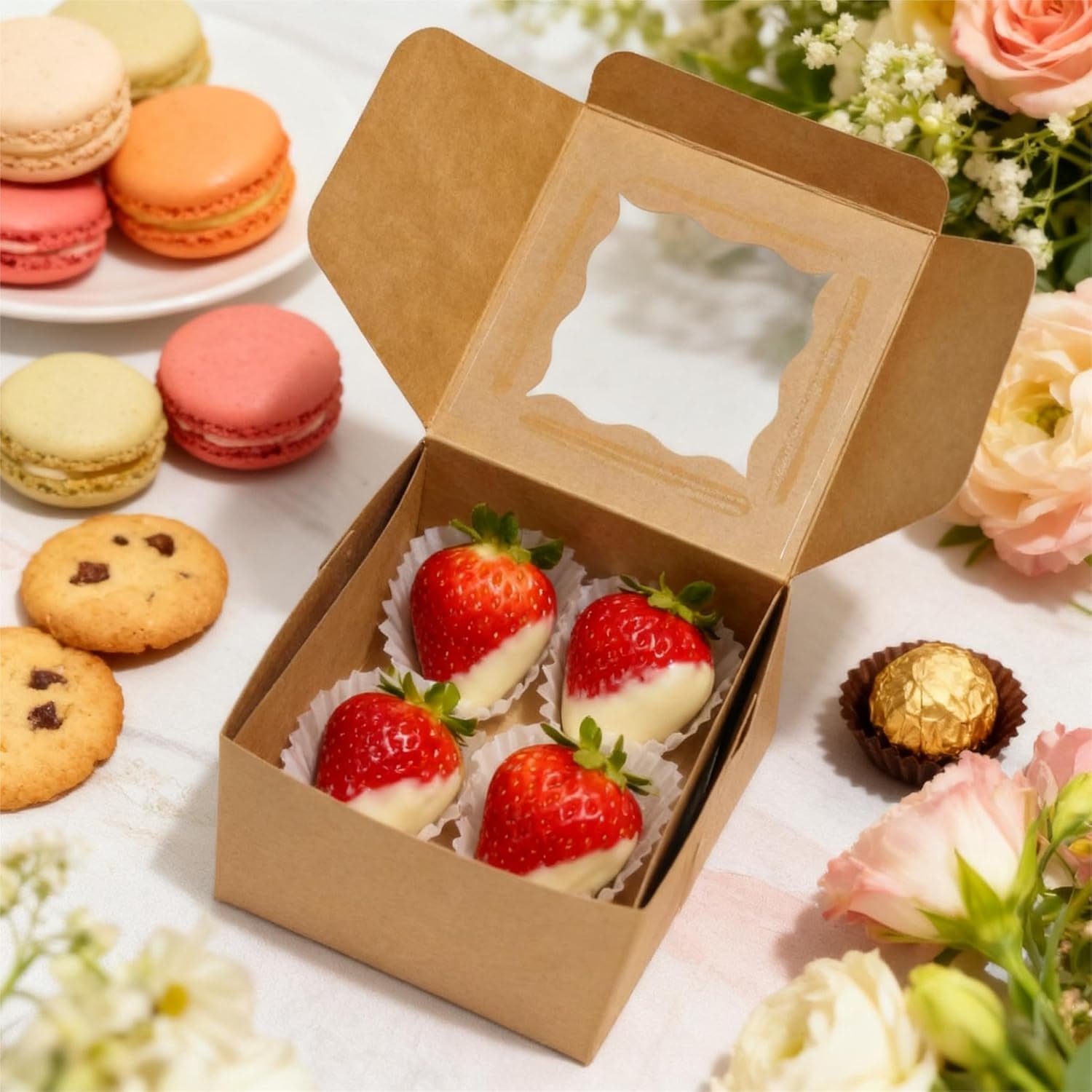 Wholesale 80 Pack 4x4x2.5 Inch Cookie Boxes with Window Kraft Bakery Boxes for Cupcakes Desserts Treats Clear View Eco-Friendly Gift Packaging for Baked Goods Party Manufacturer