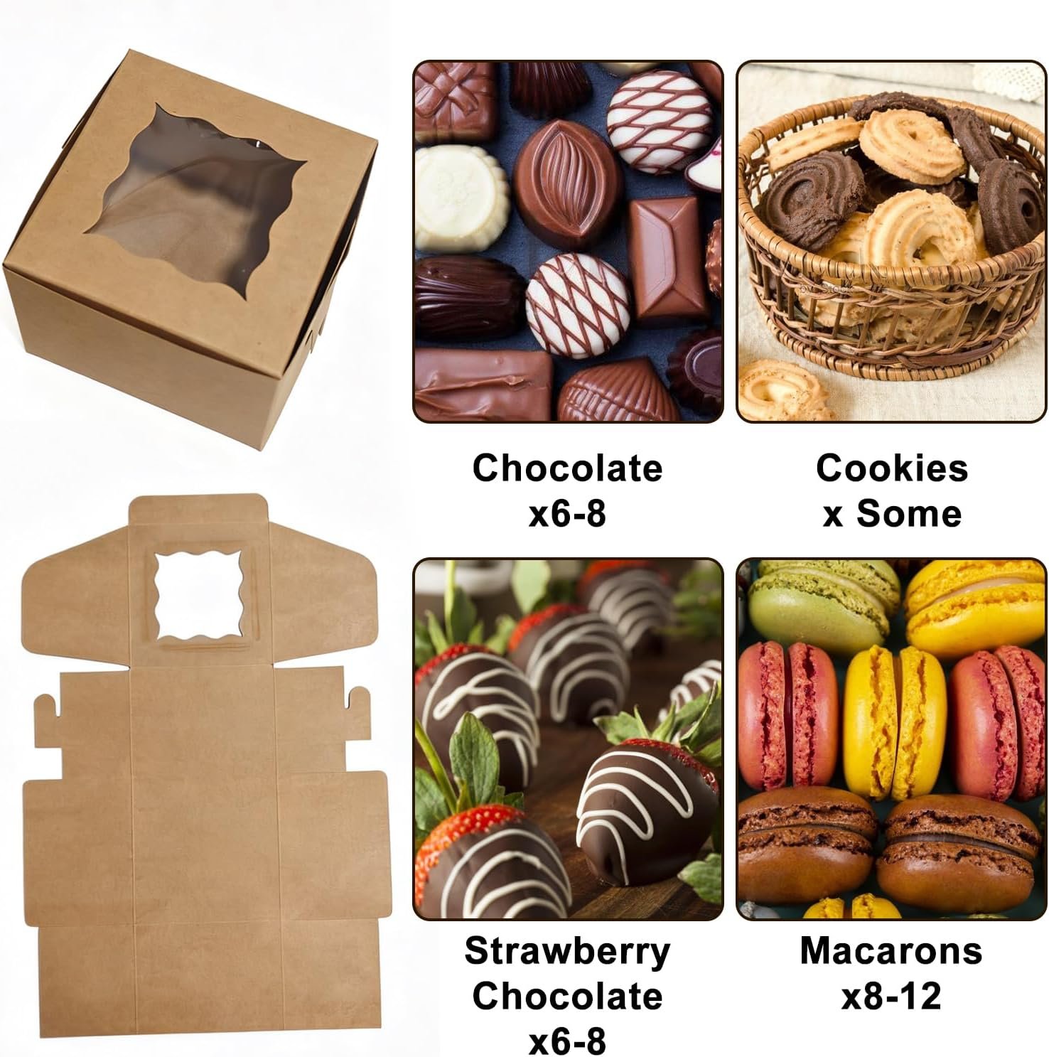 Wholesale 80 Pack 4x4x2.5 Inch Cookie Boxes with Window Kraft Bakery Boxes for Cupcakes Desserts Treats Clear View Eco-Friendly Gift Packaging for Baked Goods Party Manufacturer