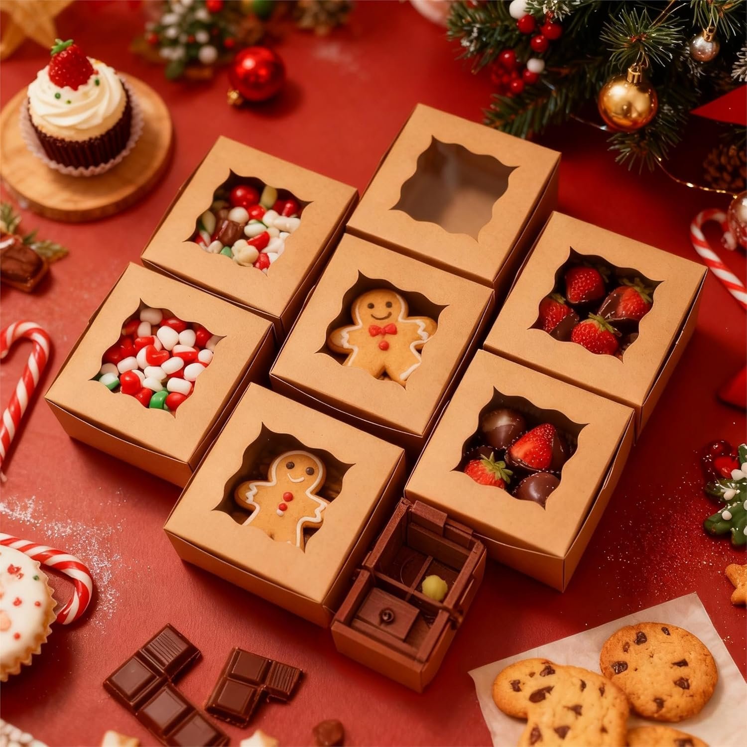 Wholesale 80 Pack 4x4x2.5 Inch Cookie Boxes with Window Kraft Bakery Boxes for Cupcakes Desserts Treats Clear View Eco-Friendly Gift Packaging for Baked Goods Party Manufacturer