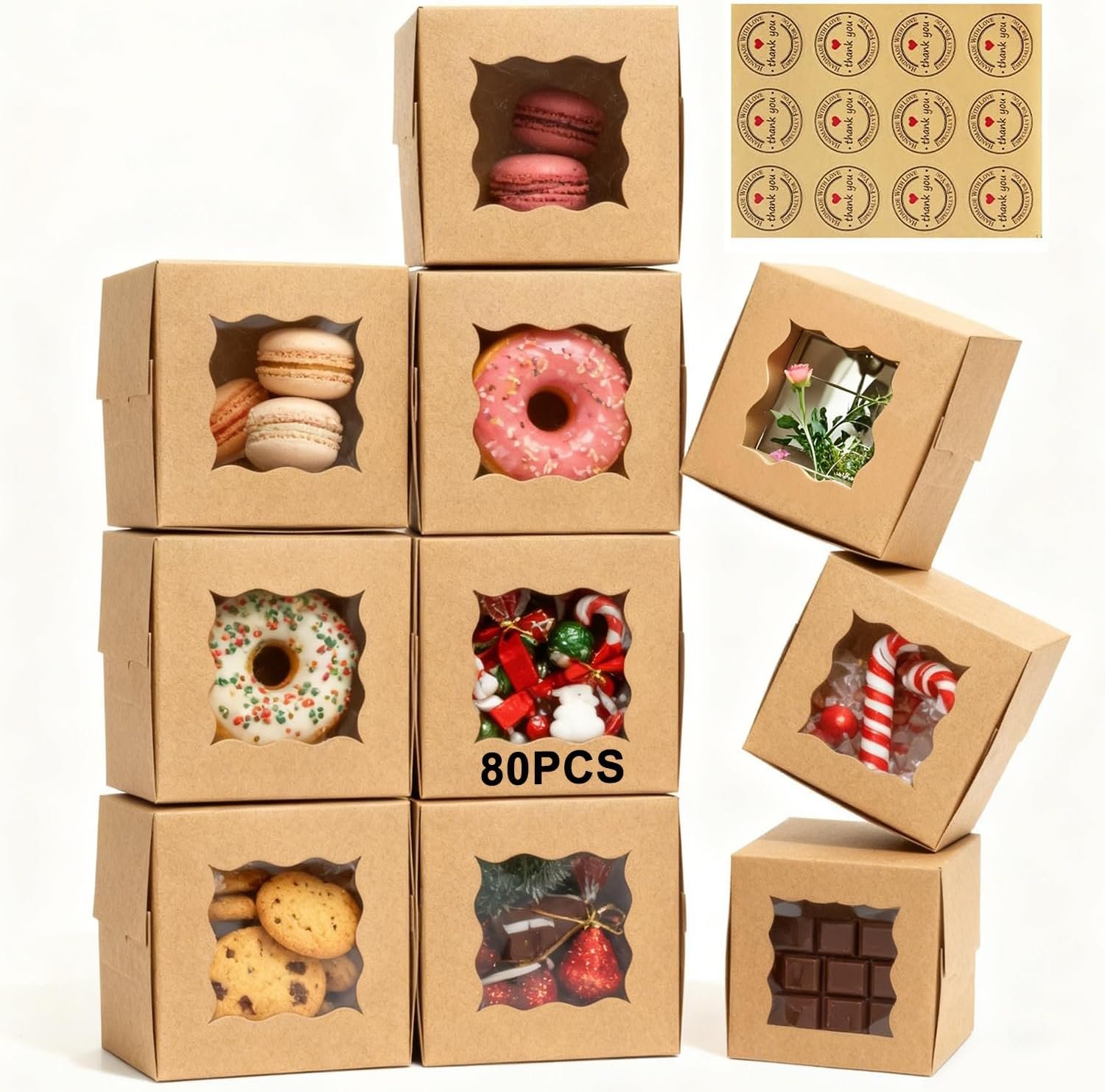 Wholesale 80 Pack 4x4x2.5 Inch Cookie Boxes with Window Kraft Bakery Boxes for Cupcakes Desserts Treats Clear View Eco-Friendly Gift Packaging for Baked Goods Party Manufacturer
