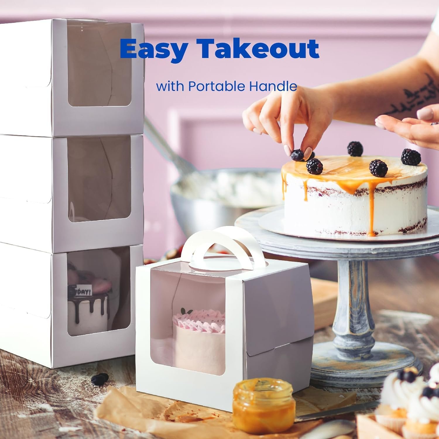 Wholesale 25 Pack 6 x 6 x 6 Inches Cake Boxes with Cake Boards White Bakery Boxes with Window and Handle for Birthday Party Wedding Valentine's Day Christmas Manufacturer