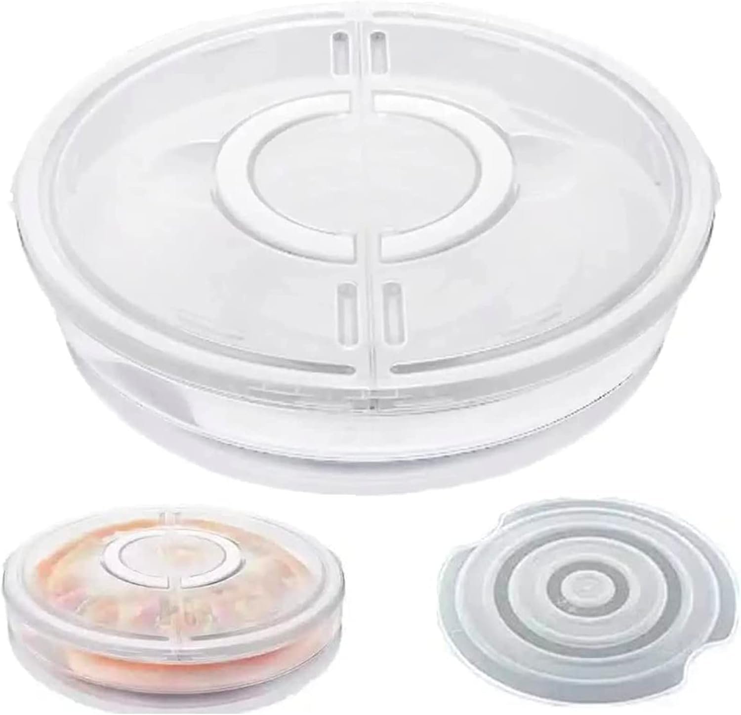 Wholesale 12-Inch 2-Pack Reusable 2-Compartment Food Storage Container with Lid and Handle Round Pie Carrier for Pizza Slices Leftovers Cake Cheesecake Tortilla Pastry Manufacturer Wholesale 12-Inch 2-Pack Reusable 2-Compartment Food Storage Container with Lid and Handle Round Pie Carrier for Pizza Slices Leftovers Cake Cheesecake Tortilla Pastry Manufacturer