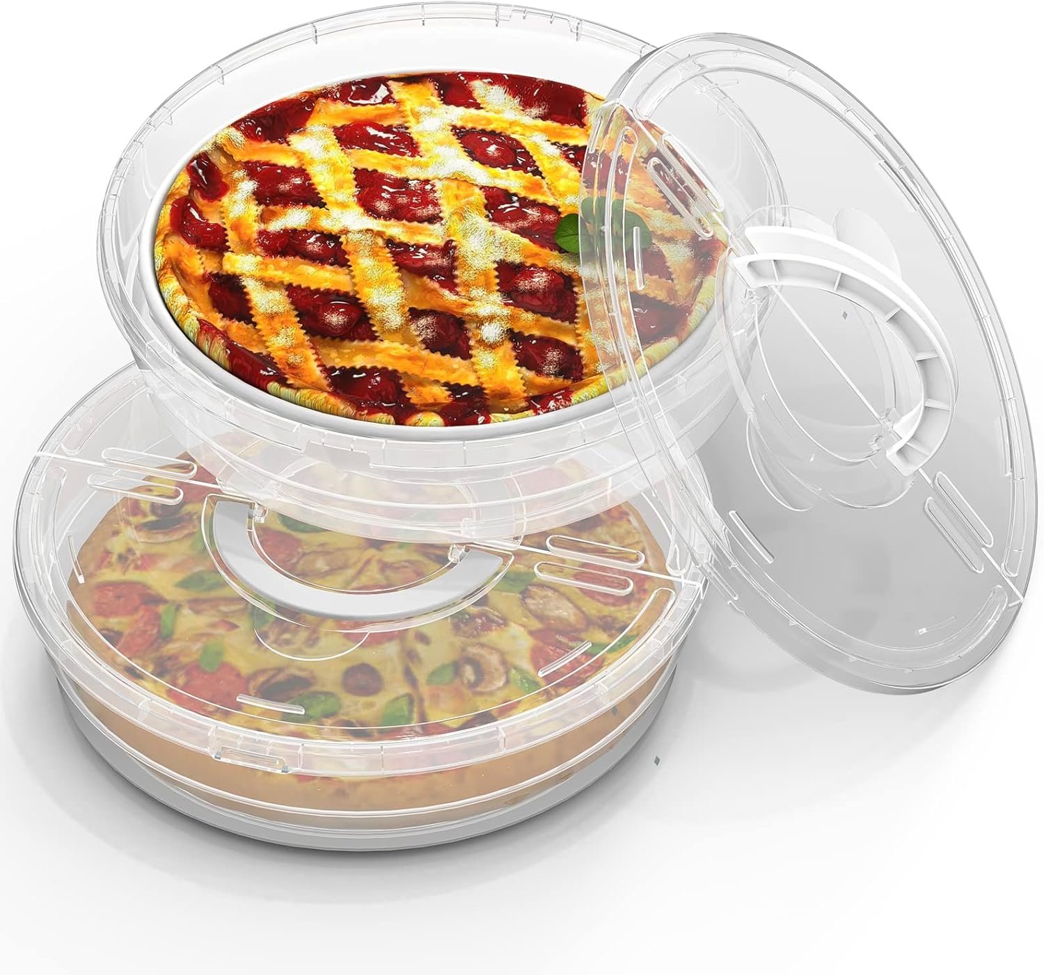 Wholesale 12-Inch 2-Pack Reusable 2-Compartment Food Storage Container with Lid and Handle Round Pie Carrier for Pizza Slices Leftovers Cake Cheesecake Tortilla Pastry Manufacturer