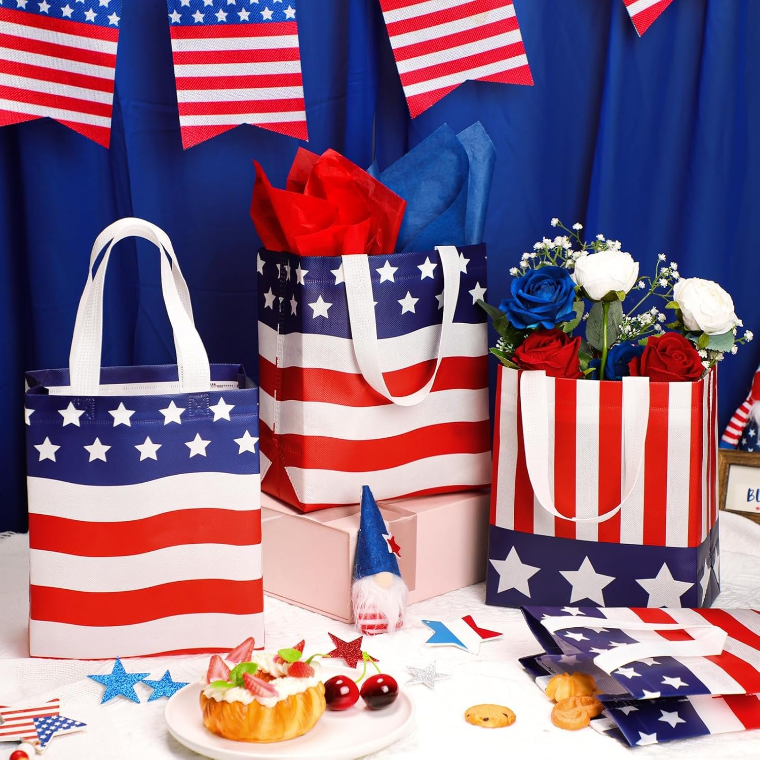 Wholesale 24 Pcs Patriotic Party Favor Bags with Handles Reusable Non-Woven American Flag Design for 4th of July Independence Day Birthday Memorial Supplies for Girls Boys 8 x 4 x 10 Inches Manufacturer Wholesale 24 Pcs Patriotic Party Favor Bags with Handles Reusable Non-Woven American Flag Design for 4th of July Independence Day Birthday Memorial Supplies for Girls Boys 8 x 4 x 10 Inches Manufacturer