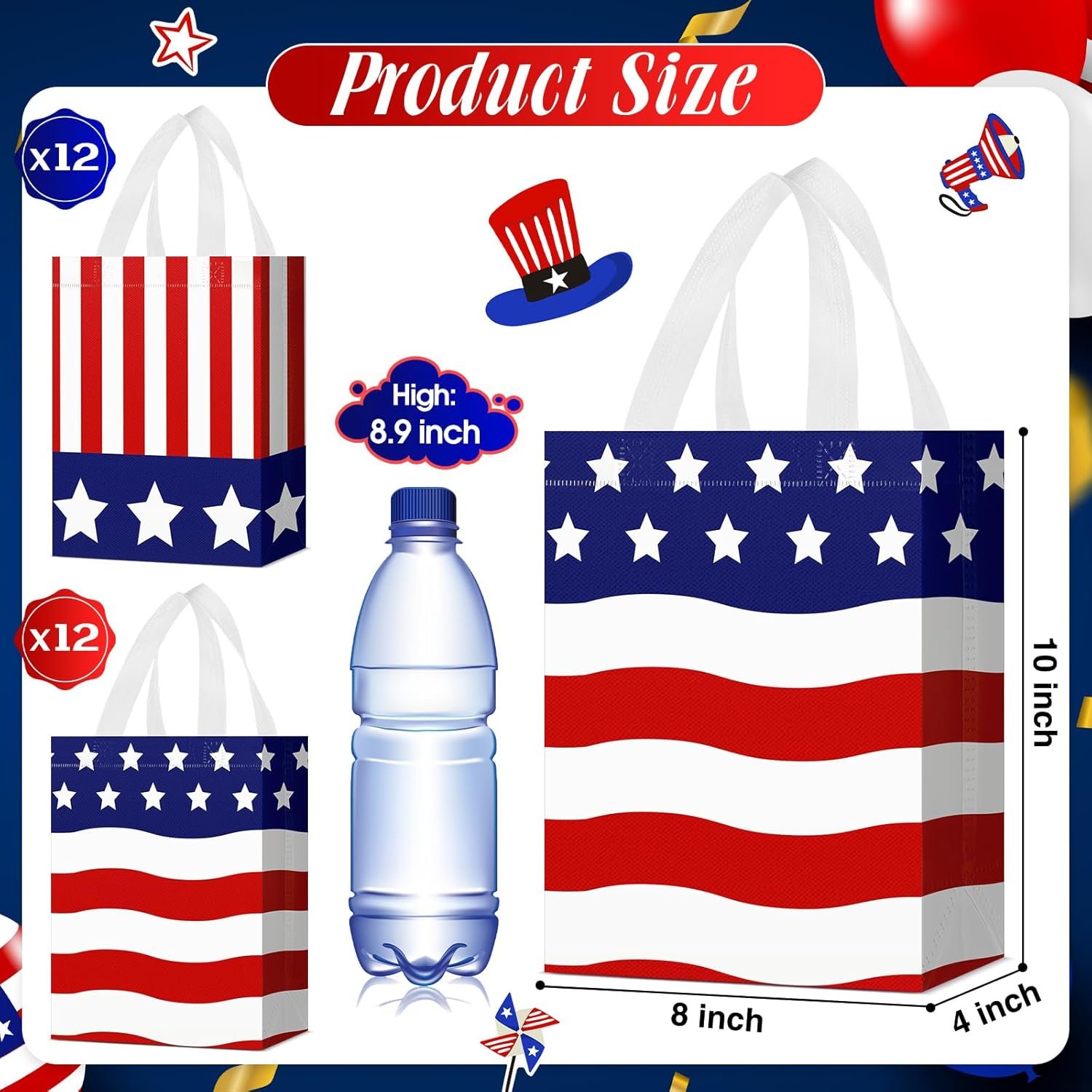 Wholesale 24 Pcs Patriotic Party Favor Bags with Handles Reusable Non-Woven American Flag Design for 4th of July Independence Day Birthday Memorial Supplies for Girls Boys 8 x 4 x 10 Inches Manufacturer Wholesale 24 Pcs Patriotic Party Favor Bags with Handles Reusable Non-Woven American Flag Design for 4th of July Independence Day Birthday Memorial Supplies for Girls Boys 8 x 4 x 10 Inches Manufacturer