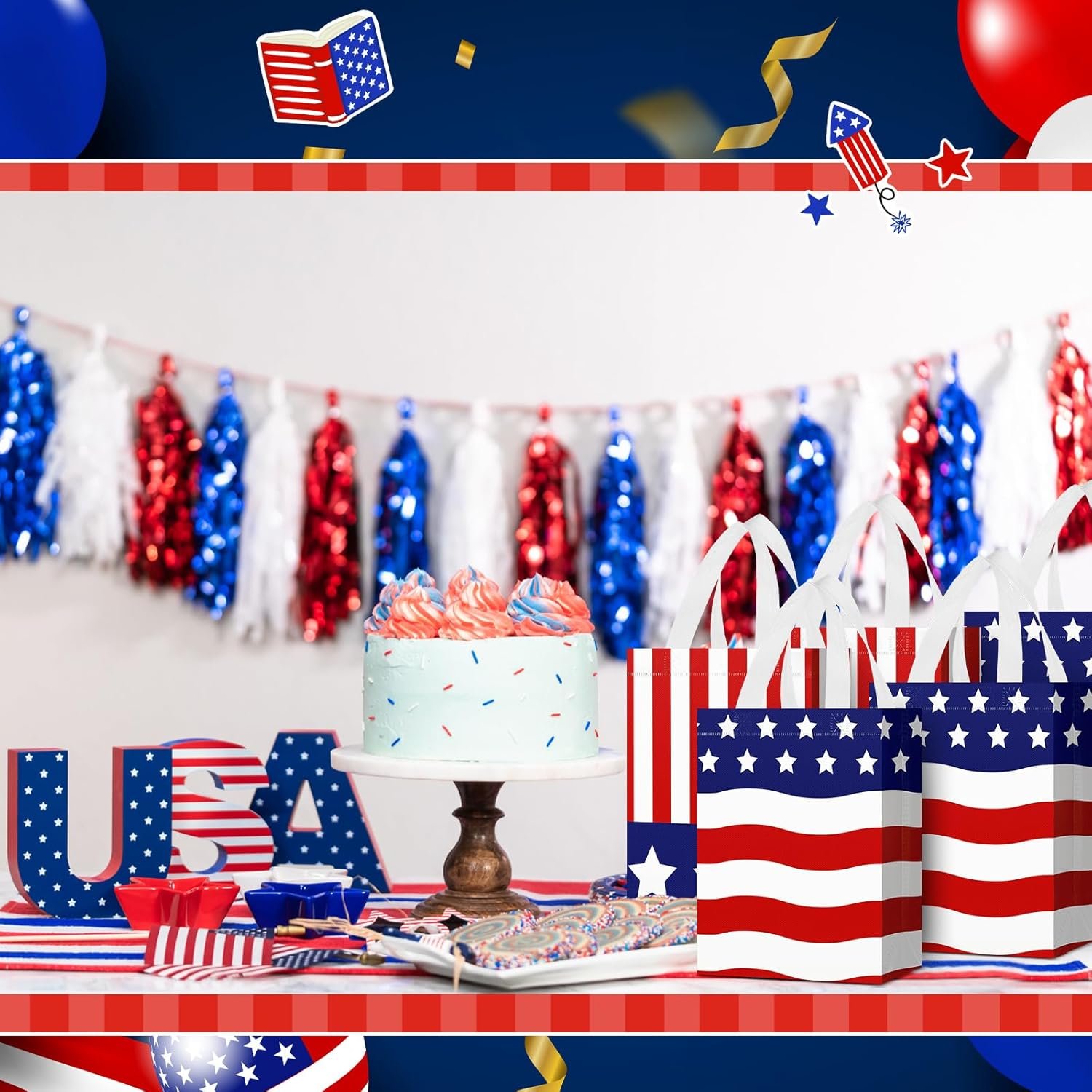 Wholesale 24 Pcs Patriotic Party Favor Bags with Handles Reusable Non-Woven American Flag Design for 4th of July Independence Day Birthday Memorial Supplies for Girls Boys 8 x 4 x 10 Inches Manufacturer Wholesale 24 Pcs Patriotic Party Favor Bags with Handles Reusable Non-Woven American Flag Design for 4th of July Independence Day Birthday Memorial Supplies for Girls Boys 8 x 4 x 10 Inches Manufacturer