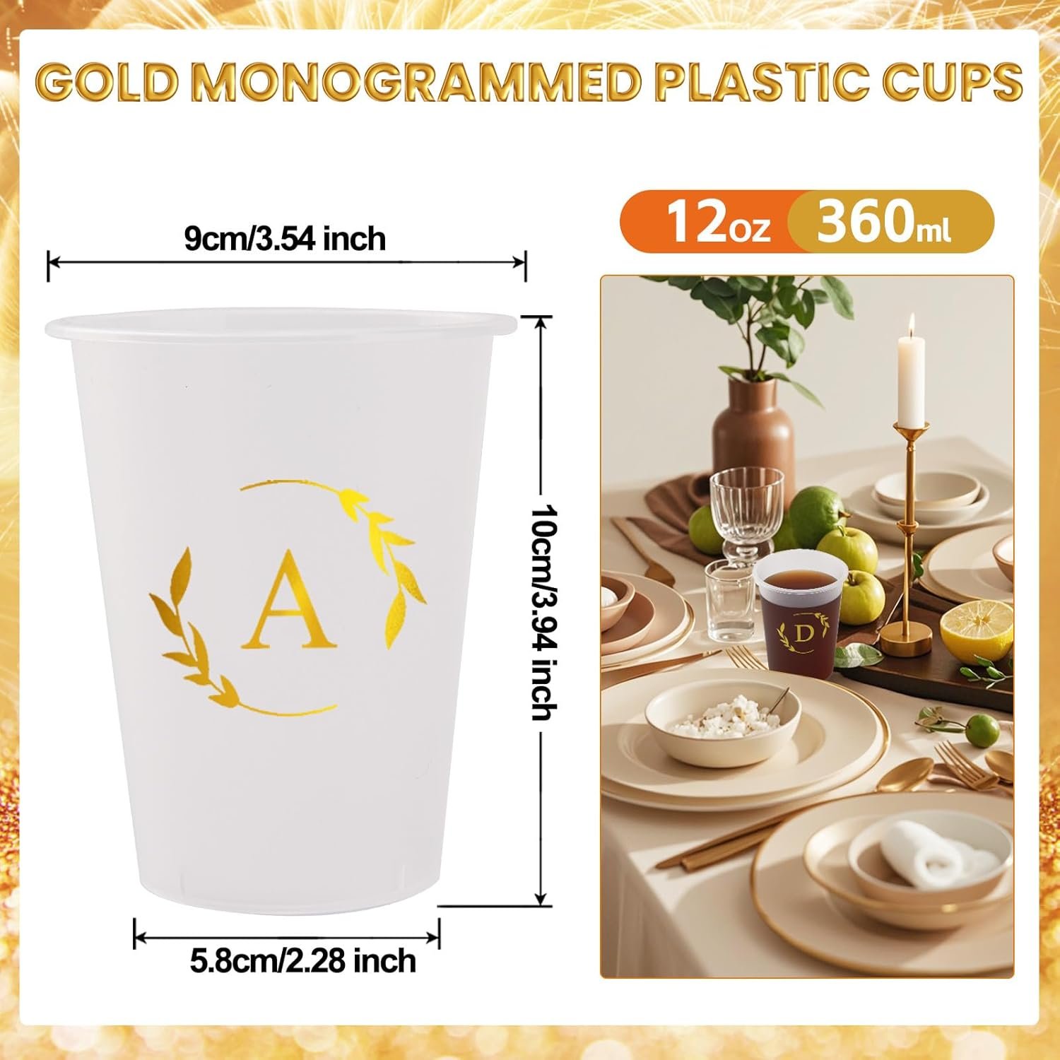 Wholesale 100 Monogrammed Disposable Plastic Cups 12 oz Personalized Initial Letter A for Wedding Reception Baby Shower Birthday Party Manufacturer