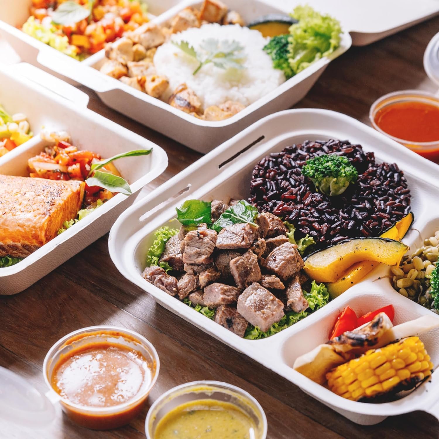 Wholesale Clamshell Food Containers with Lids 6x6 50-Pack Disposable Biodegradable Sugarcane Paper Boxes Microwave Freezer Safe Stackable Manufacturer