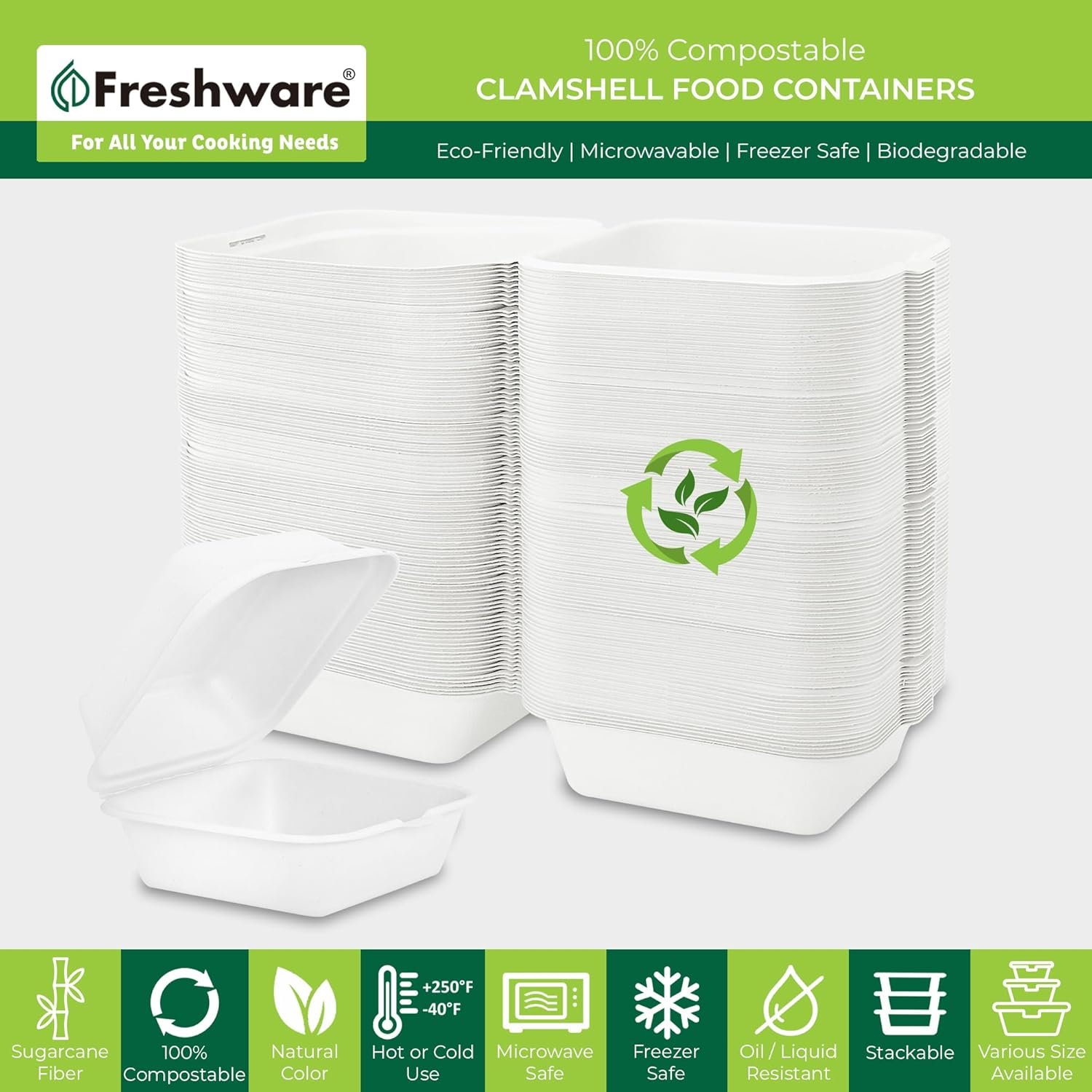 Wholesale Clamshell Food Containers with Lids 6x6 50-Pack Disposable Biodegradable Sugarcane Paper Boxes Microwave Freezer Safe Stackable Manufacturer