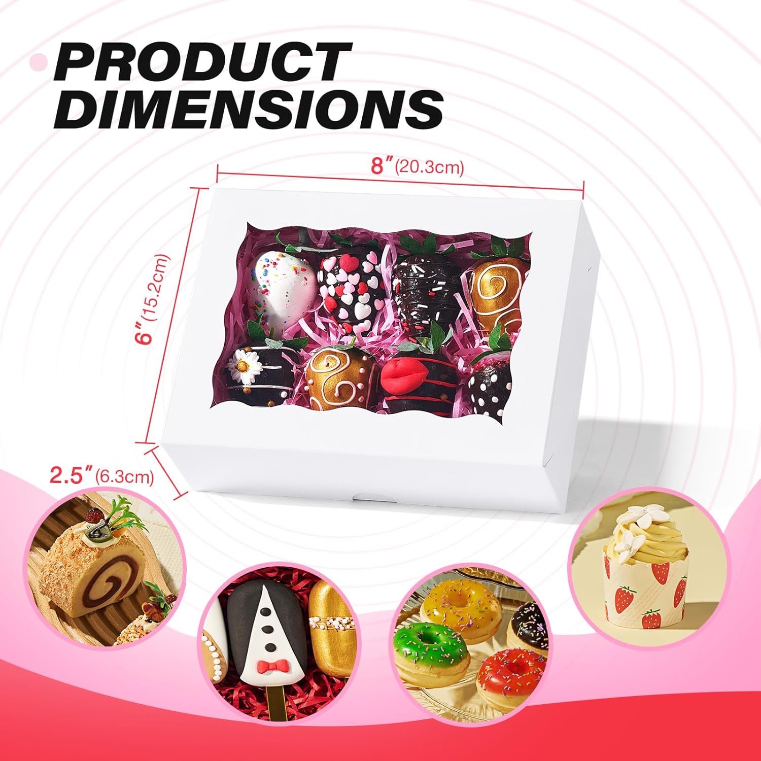 Wholesale 20PCS White Cookie Boxes with Window 8x6x2.5 Inch Gift-Ready Pastry Boxes for Chocolate Strawberries Macarons Truffles Perfect for Valentine's Day Mother's Day Christmas Party Favors Manufacturer