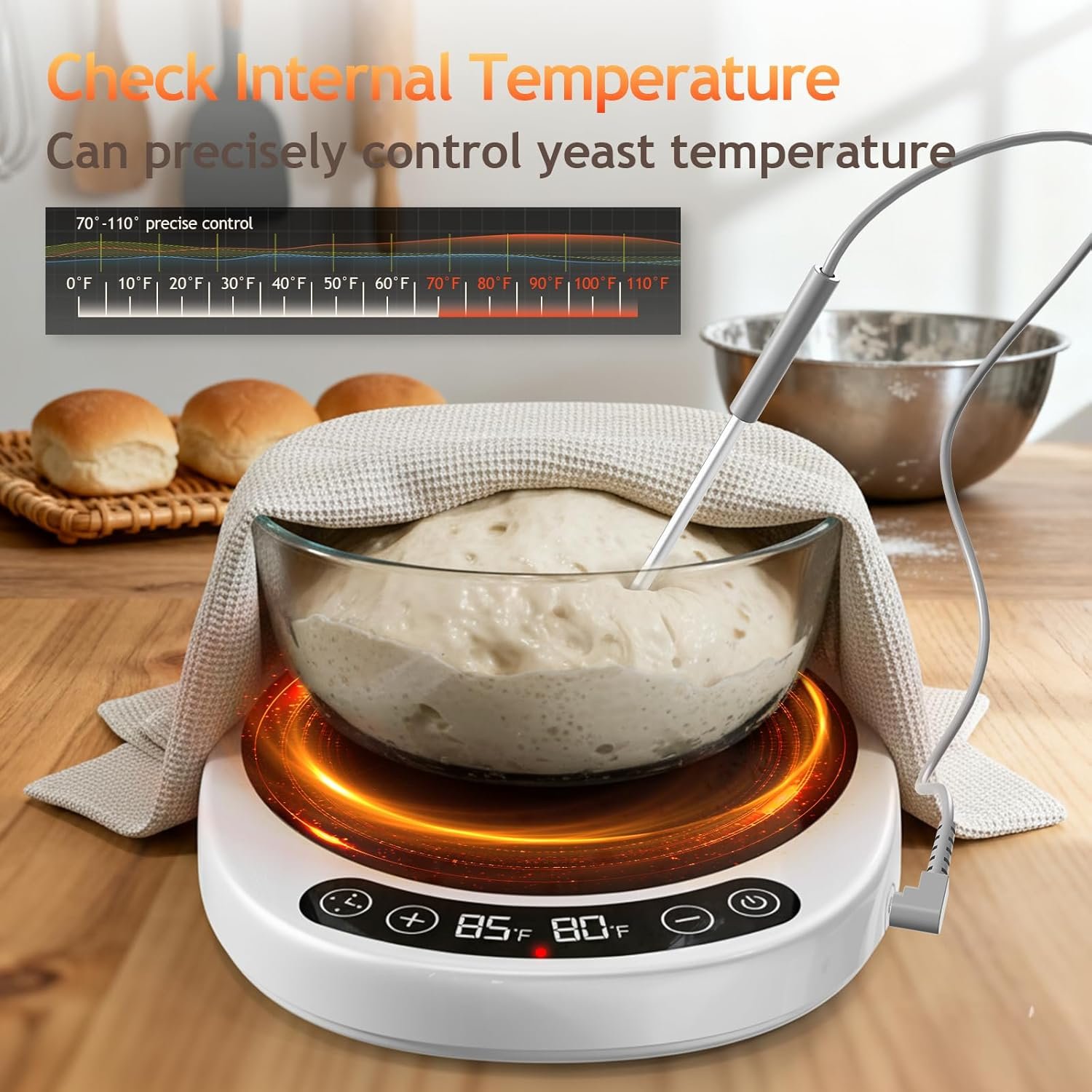 Wholesale Larger 2-in-1 Sourdough Starter Warmer Pro 2026 Upgrade with Larger Heating Plate Dough Temp Probe 1°F Control 70–110°F 24H Timer Real-Time Monitoring for Beginner Bakers Manufacturer
