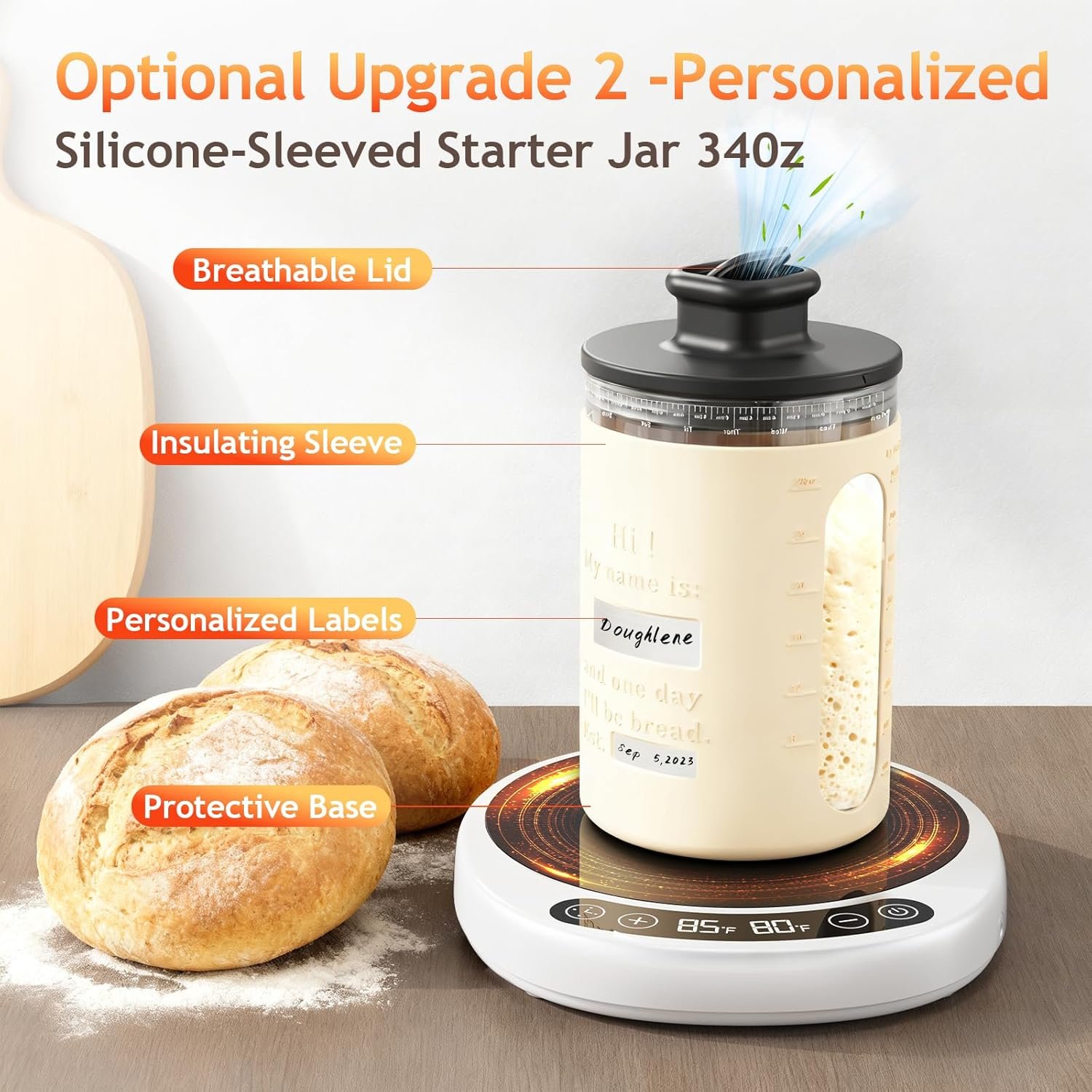 Wholesale Larger 2-in-1 Sourdough Starter Warmer Pro 2026 Upgrade with Larger Heating Plate Dough Temp Probe 1°F Control 70–110°F 24H Timer Real-Time Monitoring for Beginner Bakers Manufacturer