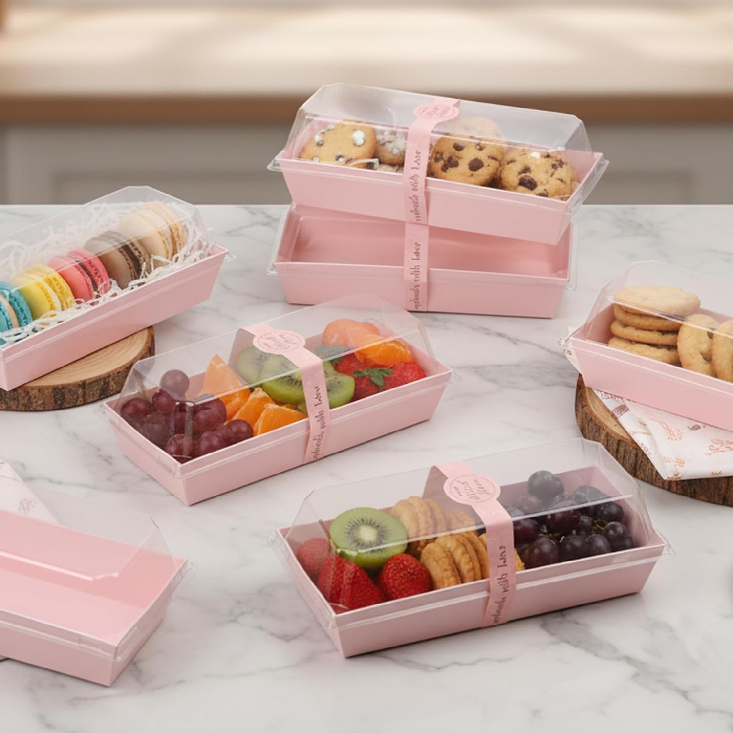 Wholesale 7.5x3.3 Inch Small Charcuterie Boxes with Clear Lids 100Pcs Disposable Mini Bakery Containers To Go Food Paper Boxes for Sandwiches Cookies Pastries Cake Slices Pink Manufacturer