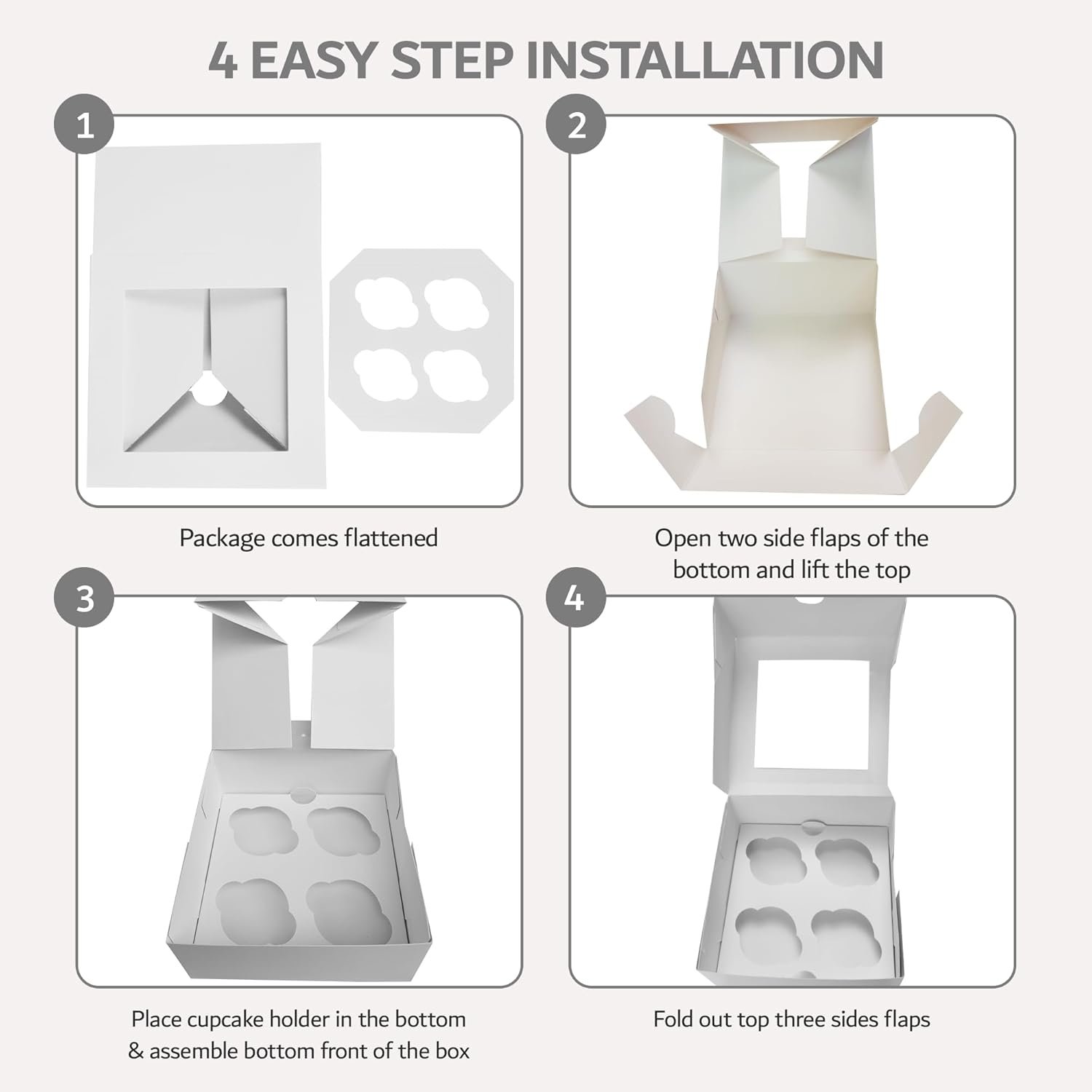 Wholesale White Mini Cupcake Favor Boxes with Windows and Inserts Designed to Hold 4 Mini Cupcakes Muffins or Pastries 12-Pack Manufacturer