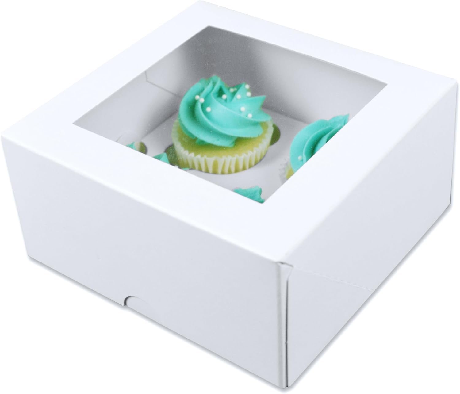 Wholesale White Mini Cupcake Favor Boxes with Windows and Inserts Designed to Hold 4 Mini Cupcakes Muffins or Pastries 12-Pack Manufacturer