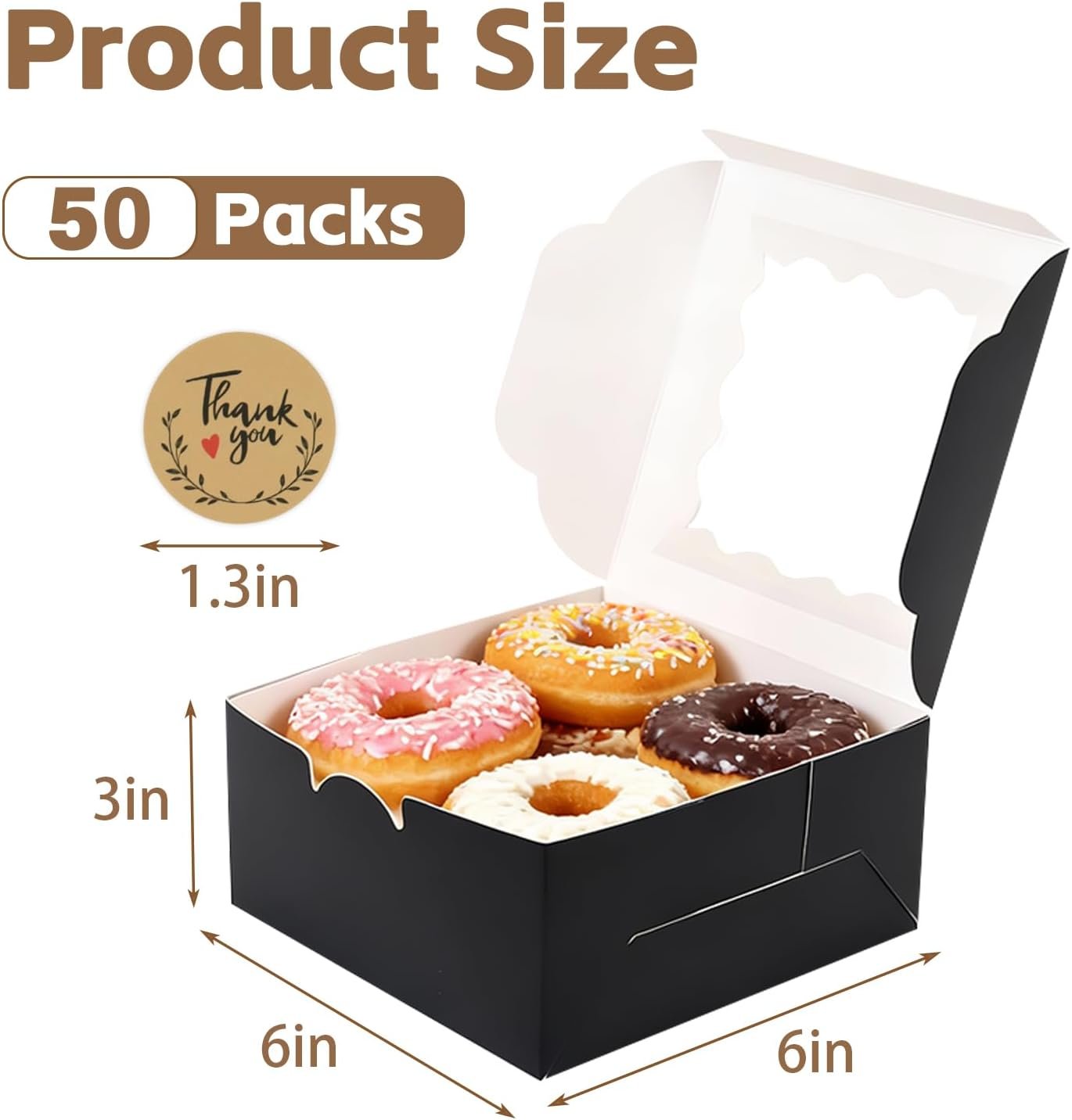 Wholesale 50 pcs 6x6x3 Inch Black Bakery Boxes with Window for Cookies Macarons Donuts Pastries Gift Giving Manufacturer