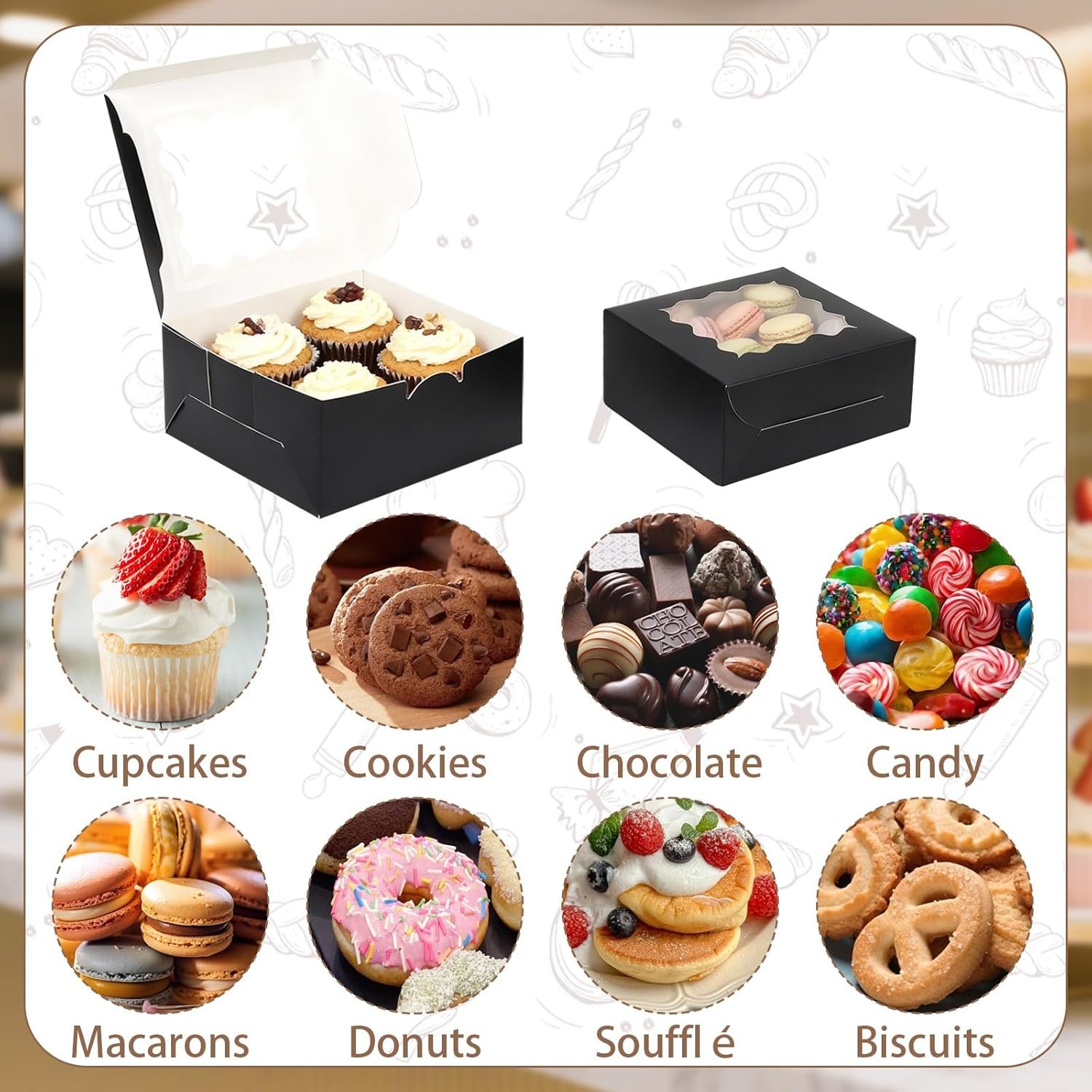 Wholesale 50 pcs 6x6x3 Inch Black Bakery Boxes with Window for Cookies Macarons Donuts Pastries Gift Giving Manufacturer
