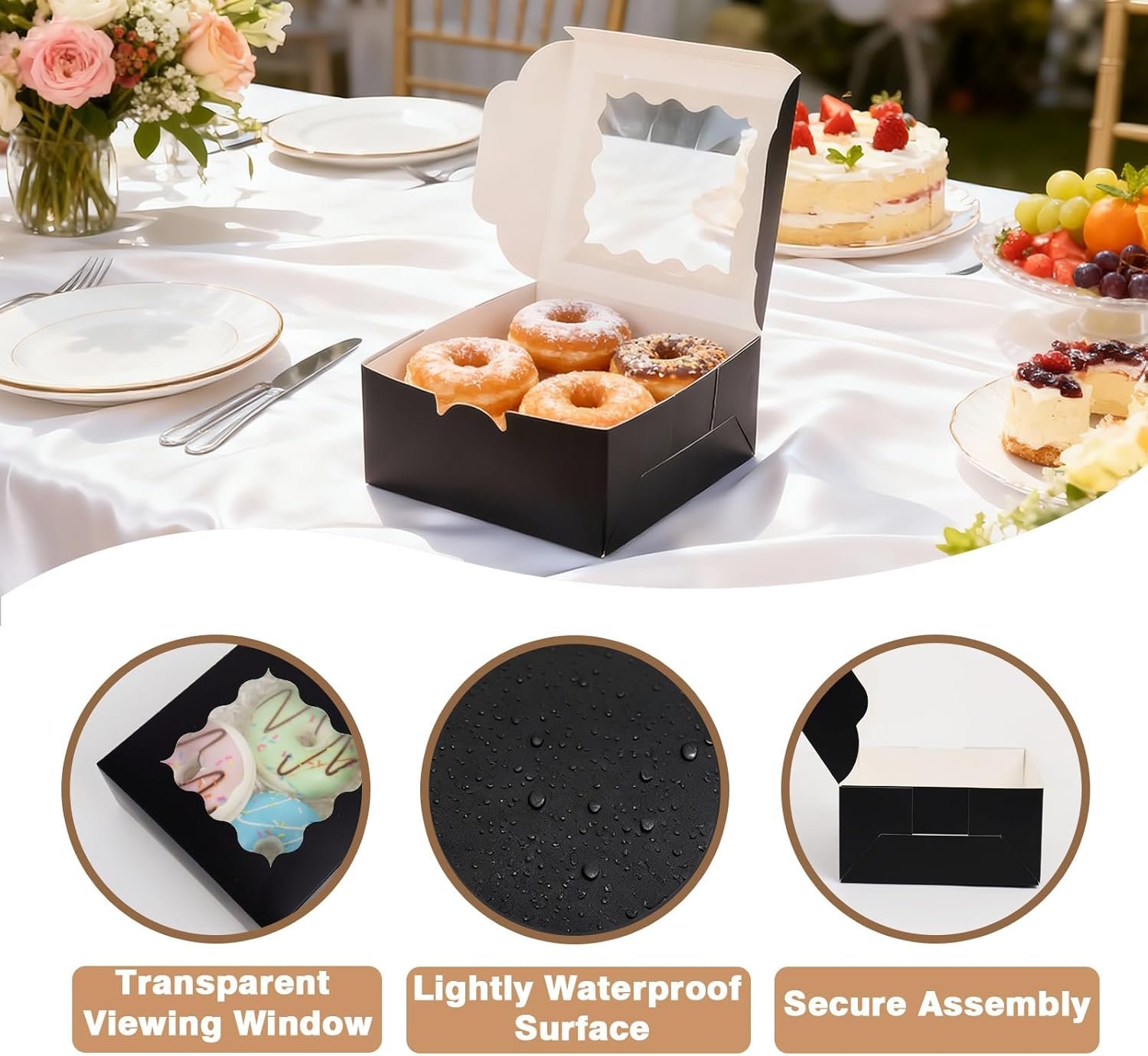 Wholesale 50 pcs 6x6x3 Inch Black Bakery Boxes with Window for Cookies Macarons Donuts Pastries Gift Giving Manufacturer