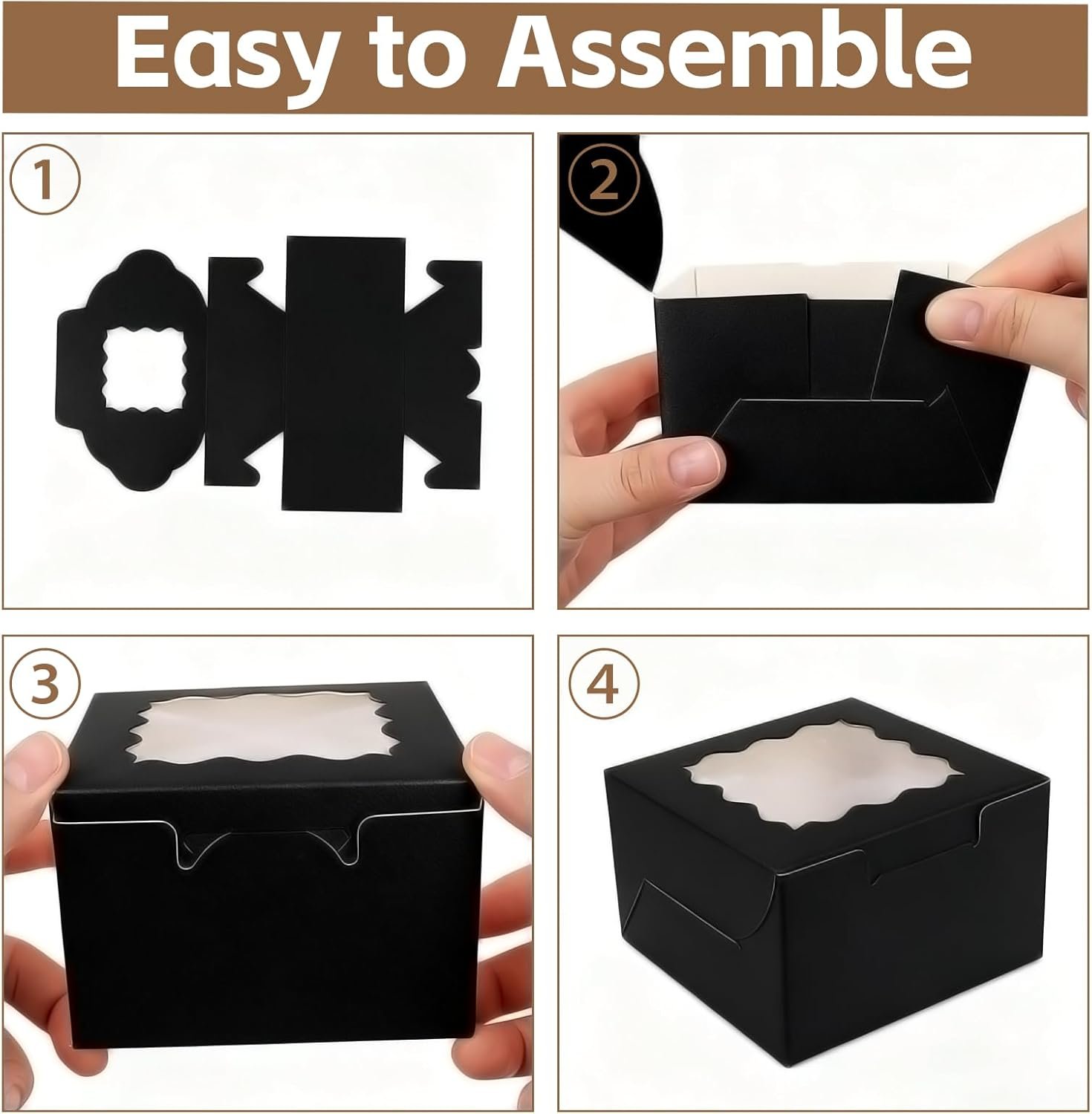 Wholesale 50 pcs 6x6x3 Inch Black Bakery Boxes with Window for Cookies Macarons Donuts Pastries Gift Giving Manufacturer