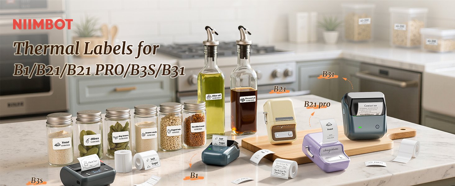 OEM 2 Rolls 2'' x 1.18'' (50x30mm) Waterproof Oil-Proof Tear-Proof Thermal Labels for B1 B21 B3S K3 Label Makers Black on White Manufacturer