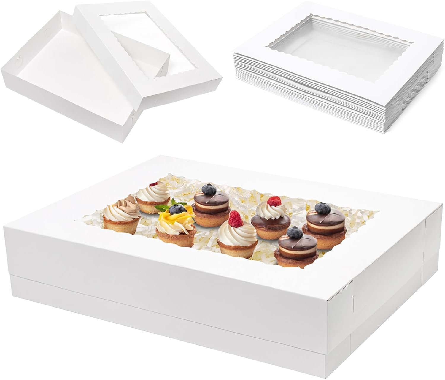 Wholesale 25pcs 19x14x4 Half Sheet Cake Boxes with Window Rectangle 1/2 Sheet Bakery Boxes for Pastry Cake Cupcakes Donuts Cookies Pie Packaging White Large Manufacturer