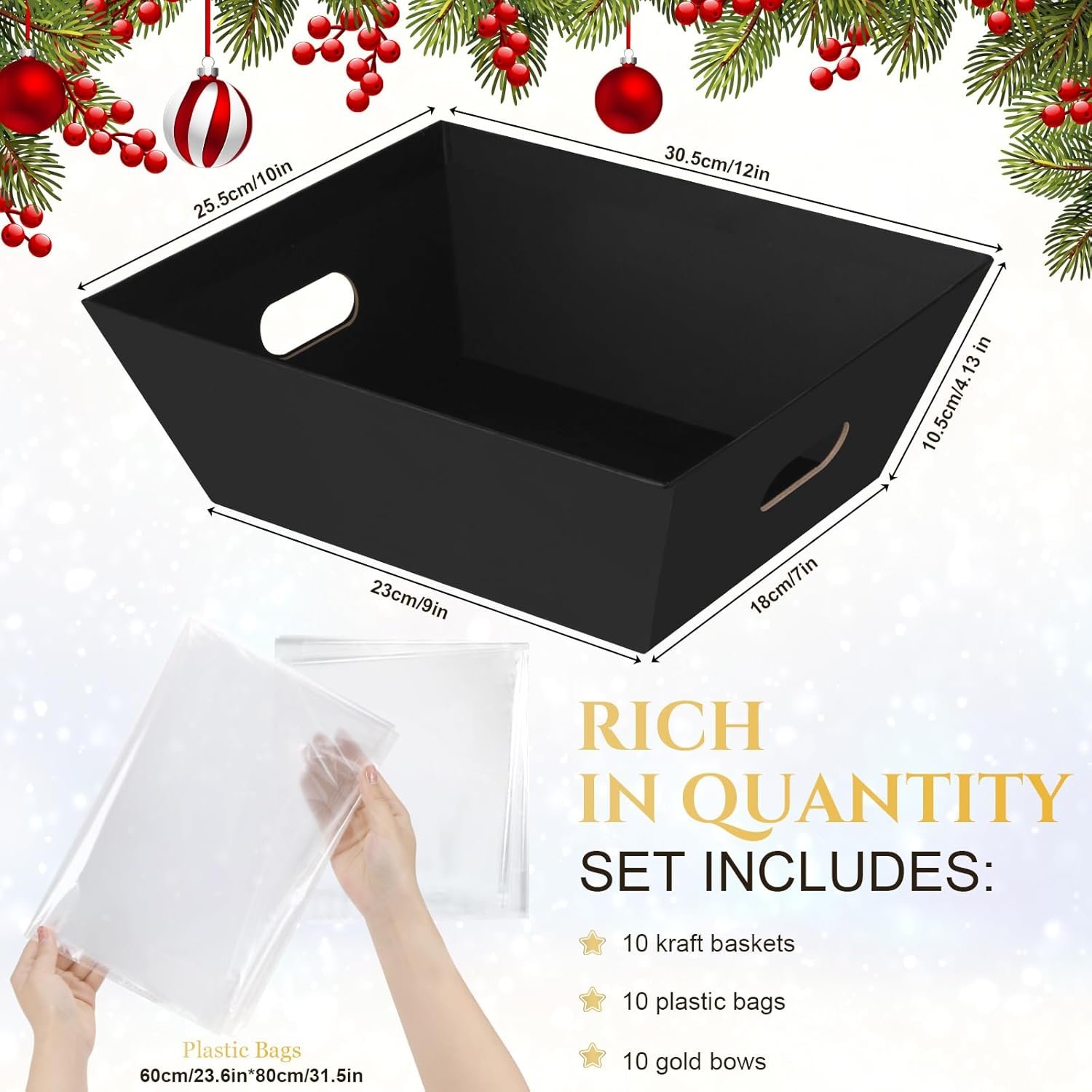 Wholesale 10-Pack Black Empty Gift Baskets 10x12 Inch Thick Kraft with 10 Bows 10 Bags for Christmas Easter Birthdays Snacks Farmers Market Manufacturer