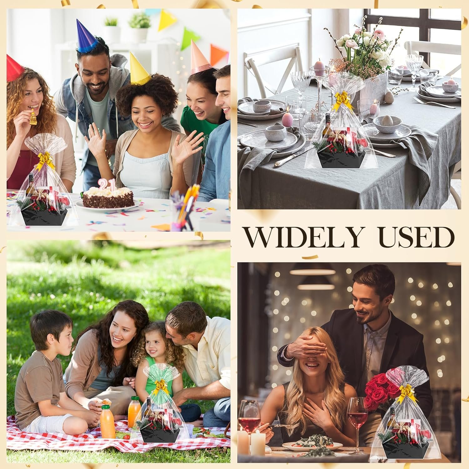 Wholesale 10-Pack Black Empty Gift Baskets 10x12 Inch Thick Kraft with 10 Bows 10 Bags for Christmas Easter Birthdays Snacks Farmers Market Manufacturer