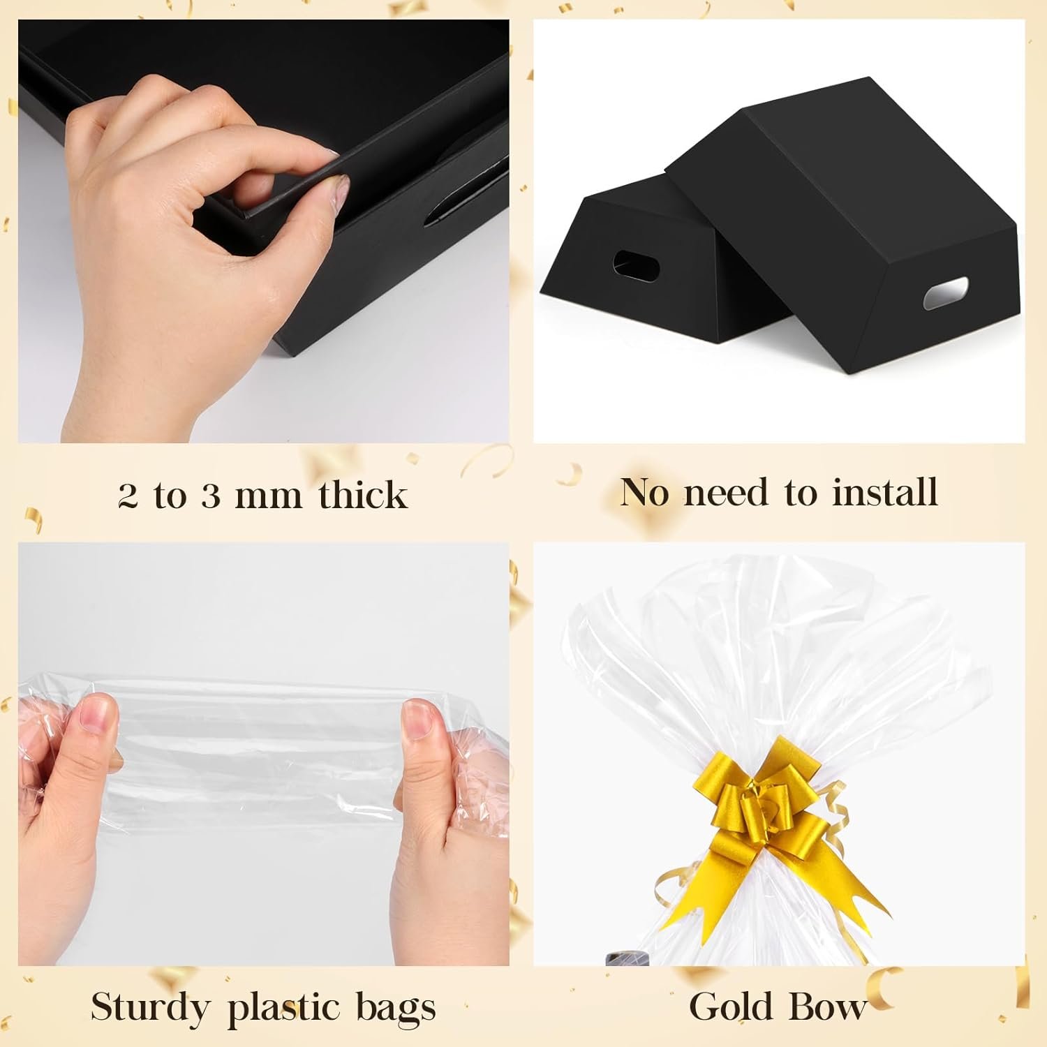 Wholesale 10-Pack Black Empty Gift Baskets 10x12 Inch Thick Kraft with 10 Bows 10 Bags for Christmas Easter Birthdays Snacks Farmers Market Manufacturer