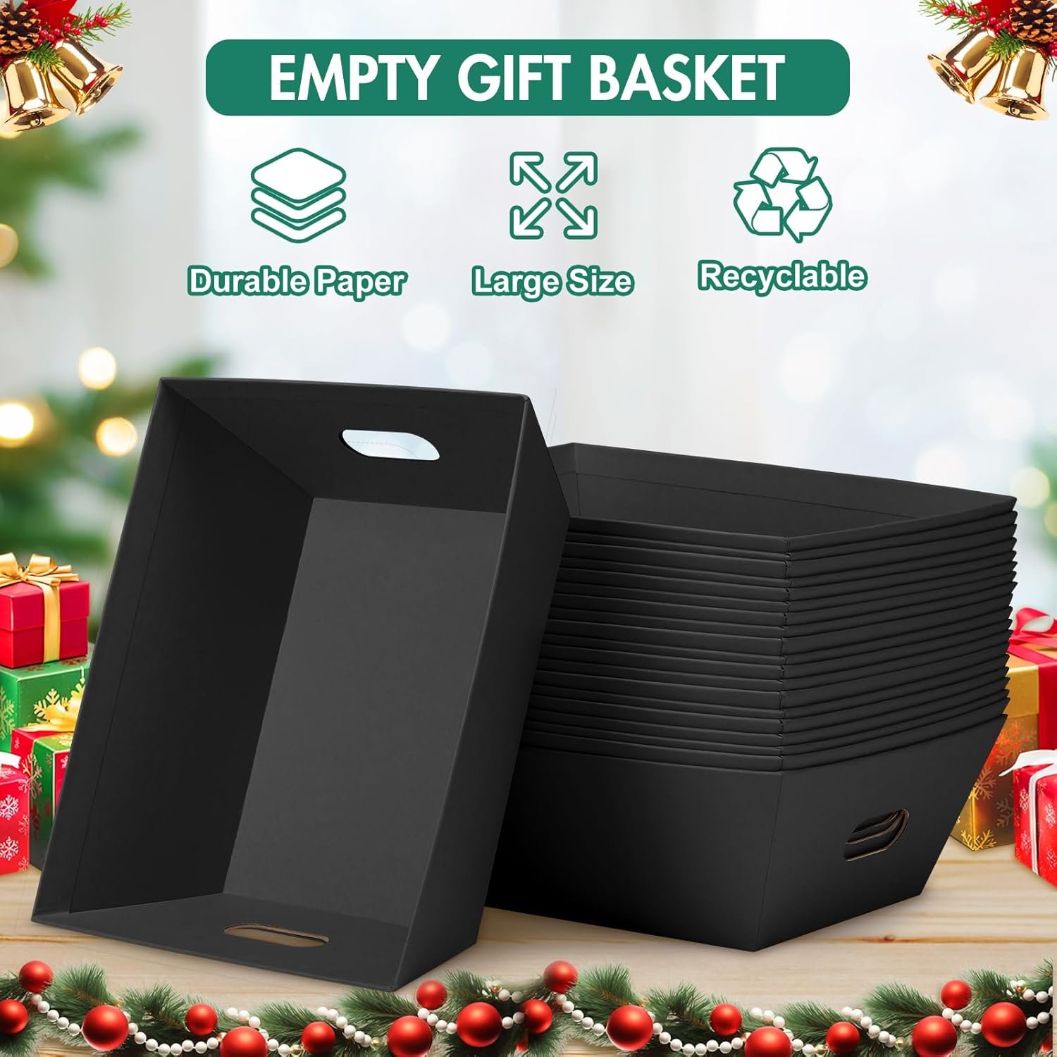 Wholesale 10-Pack Black Empty Gift Baskets 10x12 Inch Thick Kraft with 10 Bows 10 Bags for Christmas Easter Birthdays Snacks Farmers Market Manufacturer