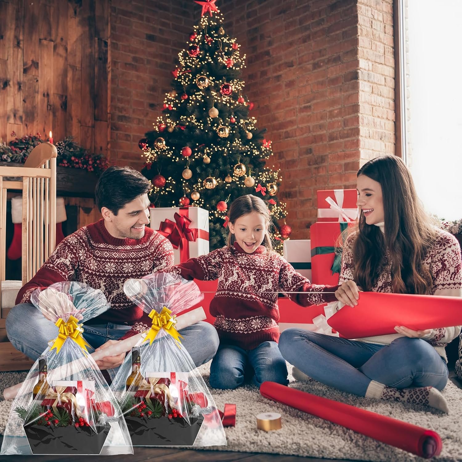 Wholesale 10-Pack Black Empty Gift Baskets 10x12 Inch Thick Kraft with 10 Bows 10 Bags for Christmas Easter Birthdays Snacks Farmers Market Manufacturer