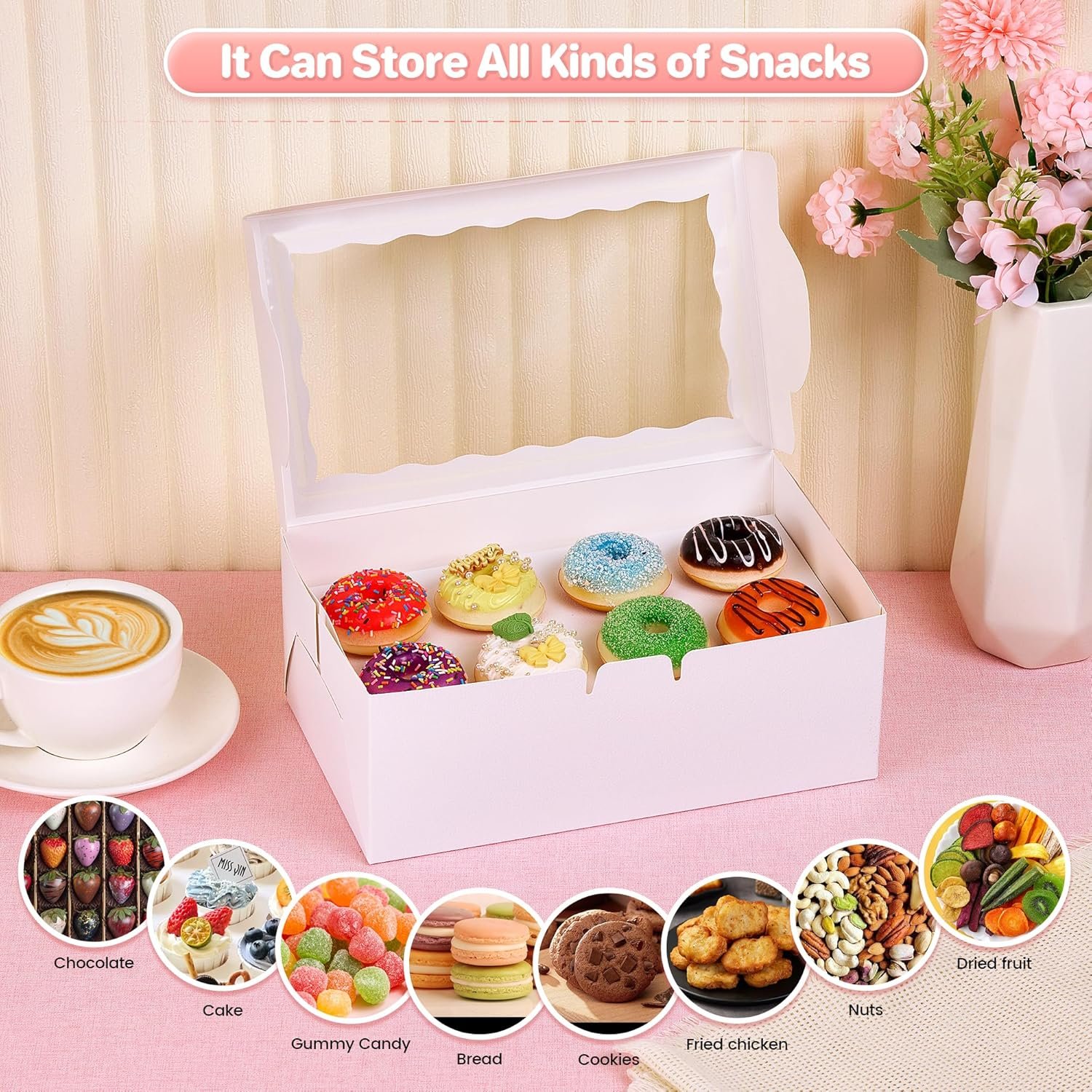 Wholesale 30pcs 10 x 6 x 3.8 Inches Window Cookie Boxes for Bakery Cakes Treats Chocolate Covered Strawberries Cupcakes Muffins Donuts Manufacturer