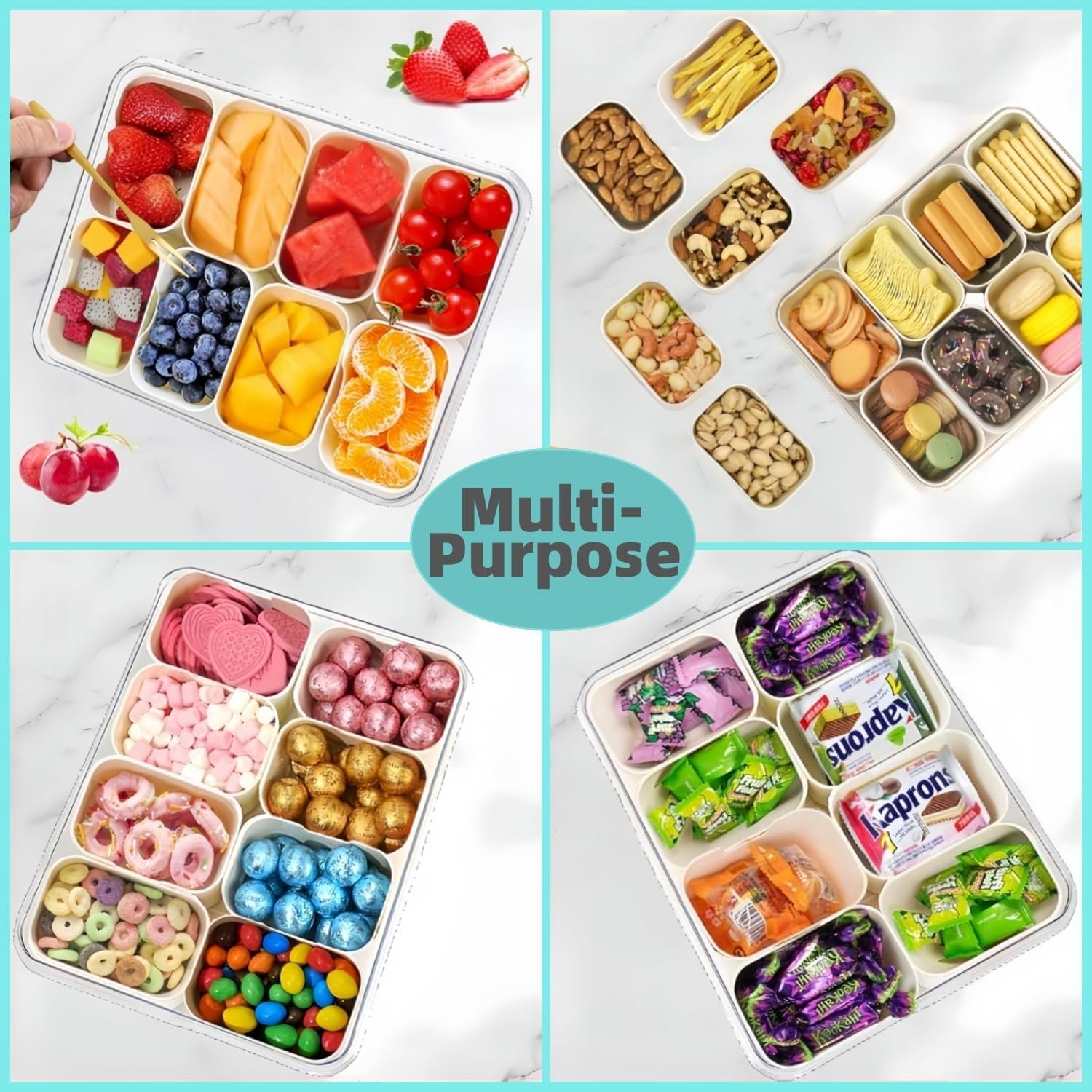 OEM Divided Serving Tray with Lid Handle Portable Snack Container for Nuts Candy Fruits 8 Compartments 6 Forks for Parties Entertaining Picnics Manufacturer