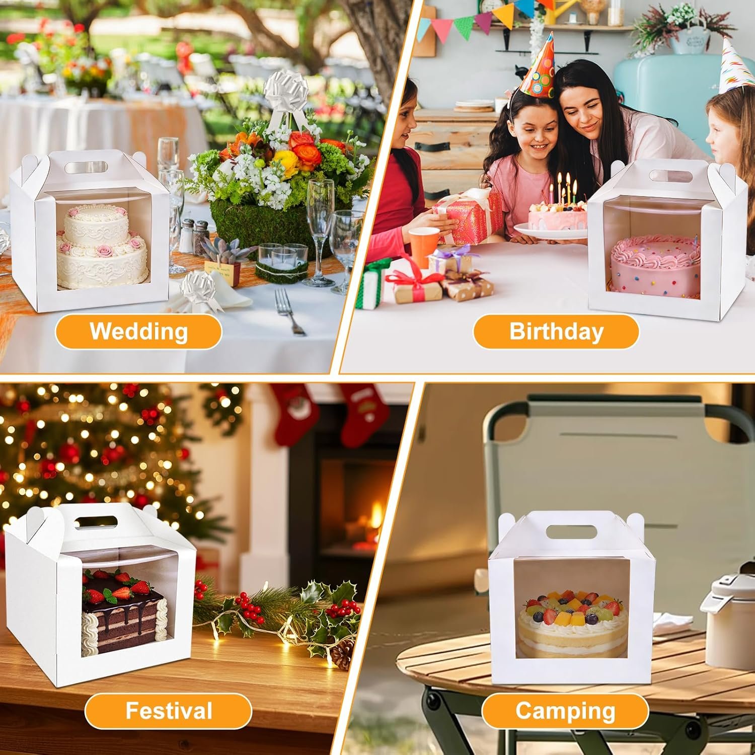 Wholesale 10 Pcs 10x10x8 Inch Cake Boxes with Handle and Window for Tier Cakes Bakery Takeout Containers White Large Carriers for Wedding Birthday Party Manufacturer