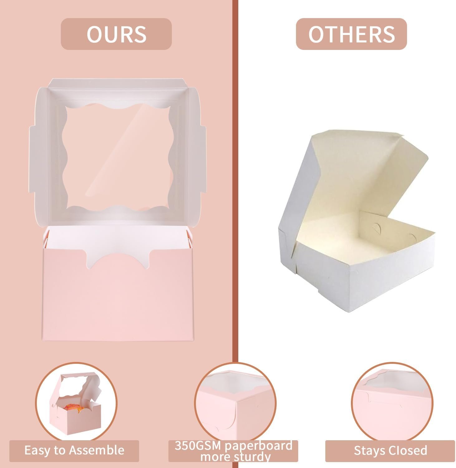 Wholesale 25pcs Pink 4x4x2.5 Inch Small Bakery Cake Boxes with Window for Mini Cakes Pastries Desserts Strawberries Chocolates Cupcakes Gift Boxes with Stickers Manufacturer