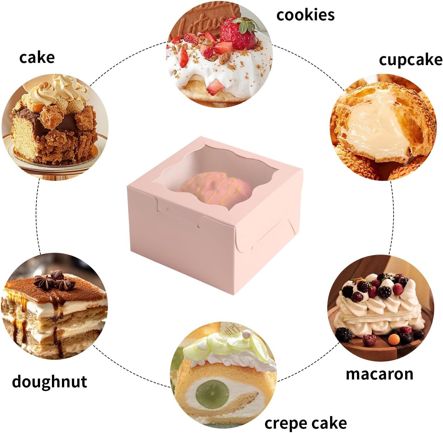 Wholesale 25pcs Pink 4x4x2.5 Inch Small Bakery Cake Boxes with Window for Mini Cakes Pastries Desserts Strawberries Chocolates Cupcakes Gift Boxes with Stickers Manufacturer