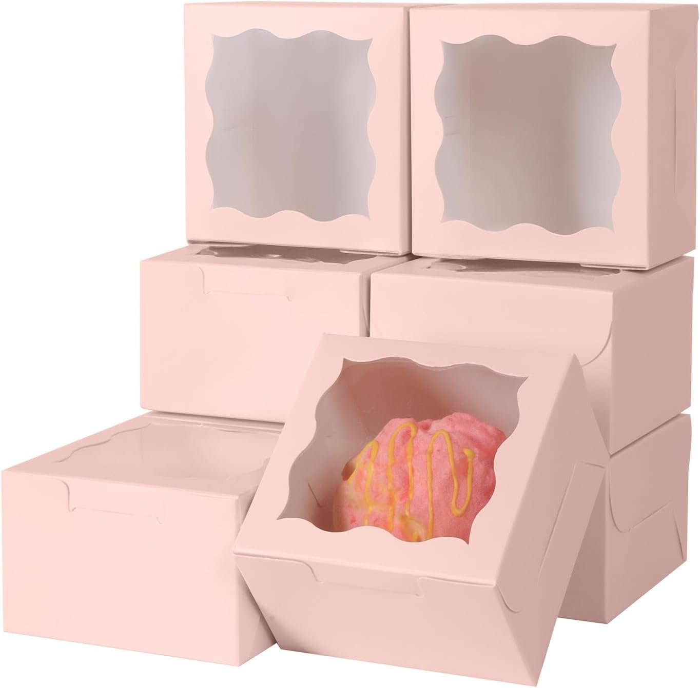 Wholesale 25pcs Pink 4x4x2.5 Inch Small Bakery Cake Boxes with Window for Mini Cakes Pastries Desserts Strawberries Chocolates Cupcakes Gift Boxes with Stickers Manufacturer