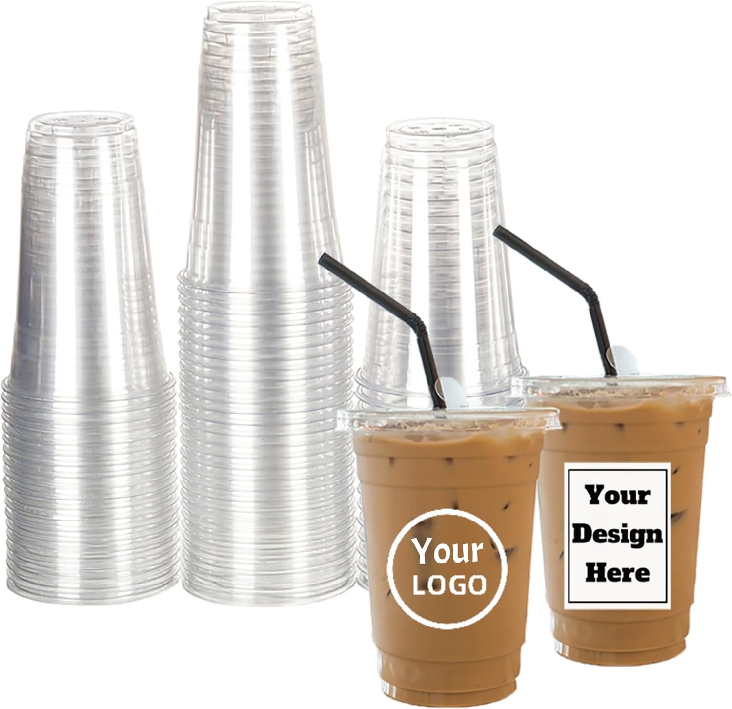 Wholesale Custom Disposable Clear Plastic Cups with Stickers and Flat Lids 100-300pcs Personalized for Party Wedding Milkshake Cold Drinks Smoothie Iced Coffee 12oz Manufacturer