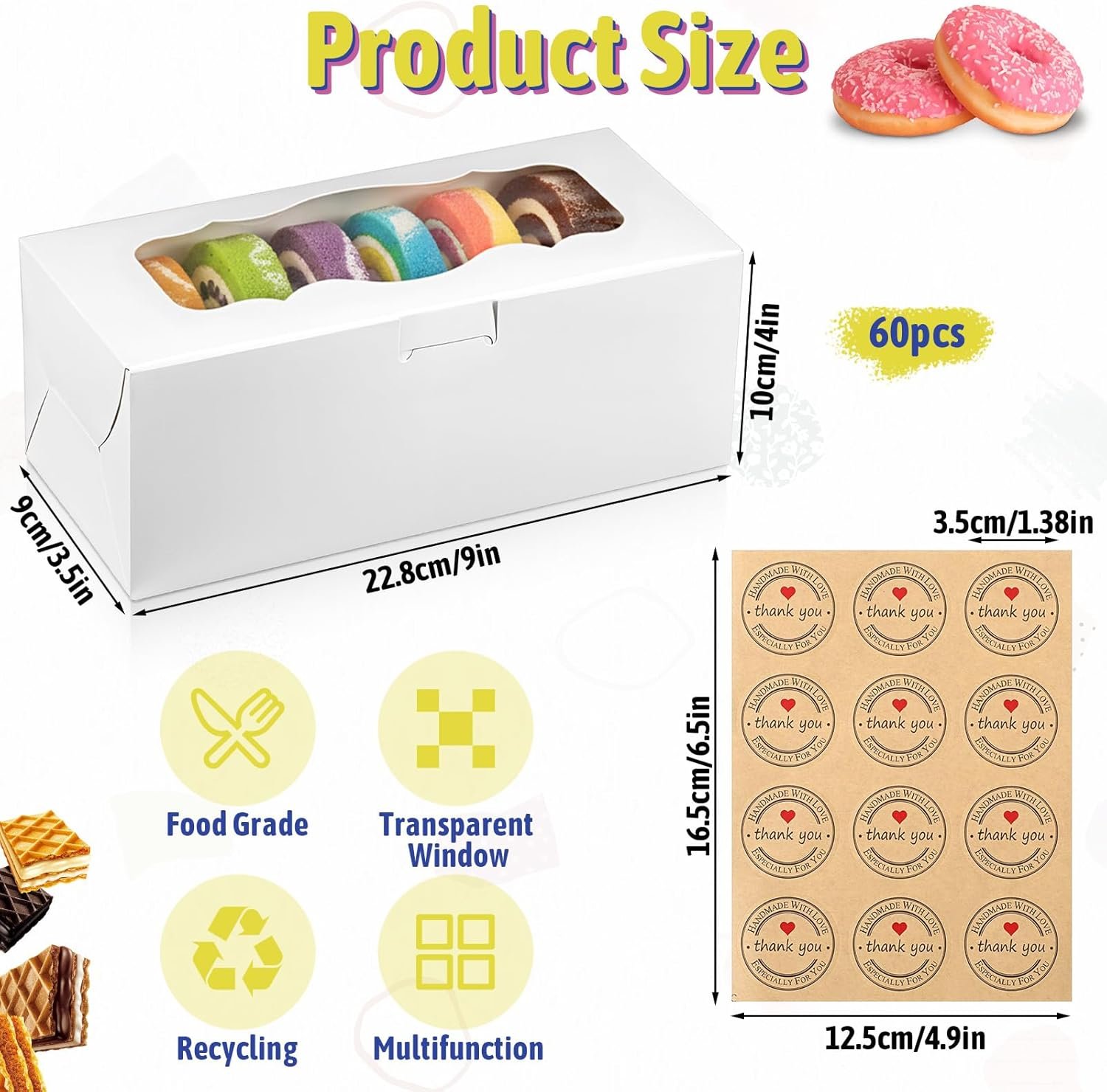 Wholesale 60 Pcs 9x4x3.5 Inch White Bakery Boxes with Window for Cookies Treats Loaf Cakes Desserts Muffins Donuts Candies Weddings Parties Gifts Manufacturer Wholesale 60 Pcs 9x4x3.5 Inch White Bakery Boxes with Window for Cookies Treats Loaf Cakes Desserts Muffins Donuts Candies Weddings Parties Gifts Manufacturer