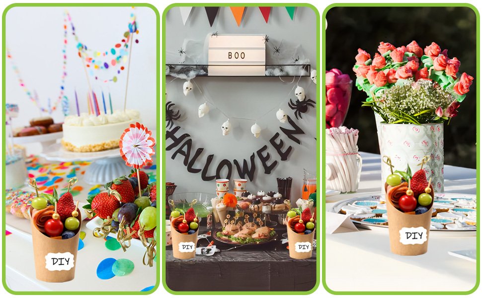 Wholesale 100 Pcs 12oz Charcuterie Cups with Sticks Individual Disposable Handheld Holders 100 Bags 100 Labels 200 Cocktail Skewers Toothpicks Paper Appetizer Snack Boxes for French Fries Brown Manufacturer