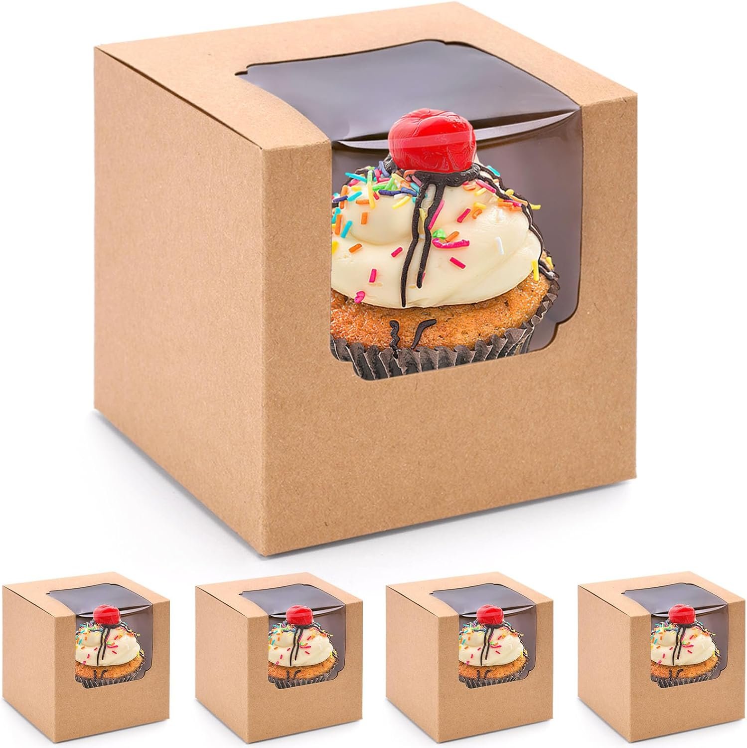 Wholesale 20PCS 3.5"x3.5"x3.5" Individual Cupcake Boxes Pre-Assembled Containers with Window and Inserts for Wedding Baby Shower Birthday Party Supplies Manufacturer