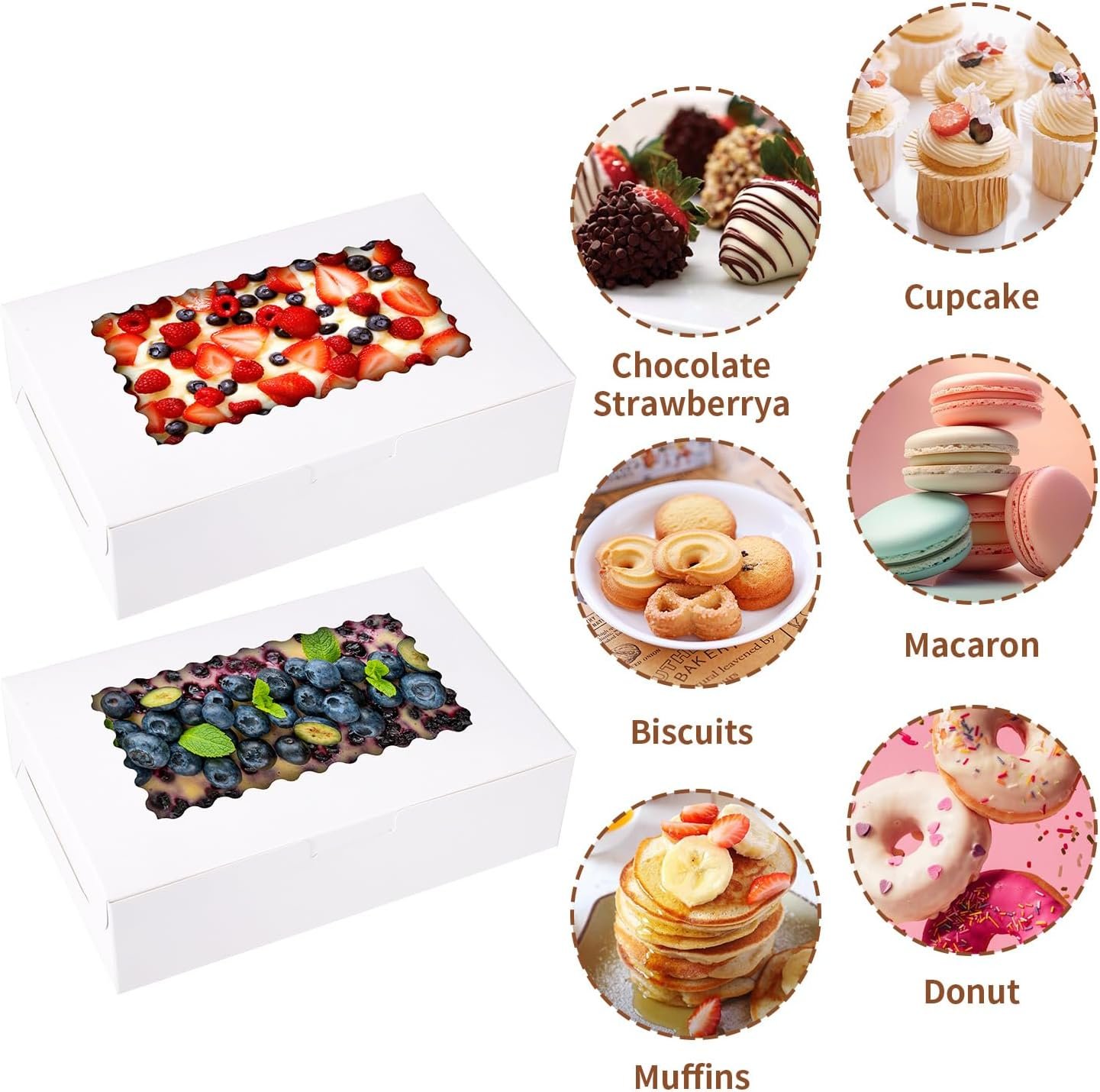 Wholesale 36pcs 9x6x2.5 Inch Large White Bakery Boxes with Window for Cookies Pies Chocolate Strawberries Muffins Donuts Pastry Dessert Christmas Manufacturer