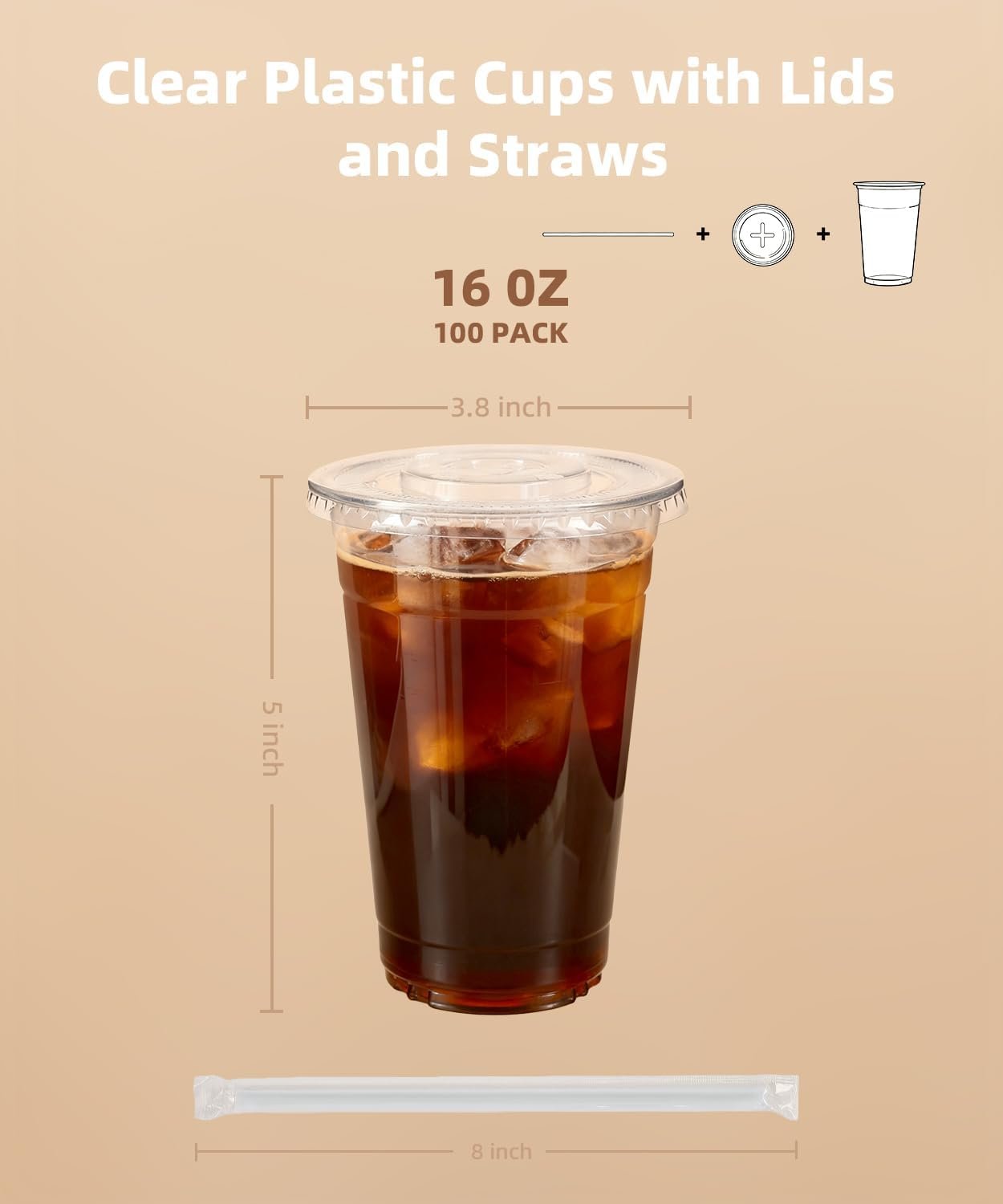 Wholesale 100 Pack 16 oz Clear Plastic Cups with Lids and Straws Sturdy Food Safe Disposable for Iced Coffee Cold Drinks Milkshakes BPA Free Manufacturer