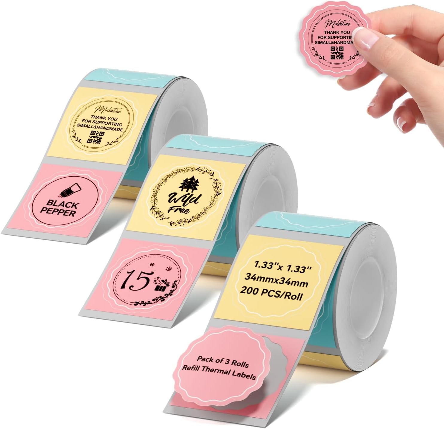 Wholesale Round Colorful Labels 3 Rolls 1.34'' (34x34mm) Food Personalized Home School Office Manufacturer