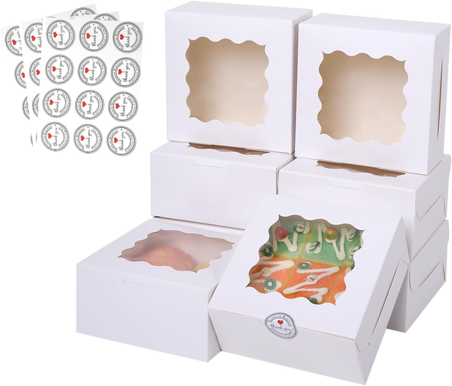 Wholesale 100 pcs 6x6x3 Inches Small Cake Boxes with Window for Cookies Bakery Pastry Mini Pies Desserts Strawberries Chocolates Cupcakes with Paper Stickers White Manufacturer