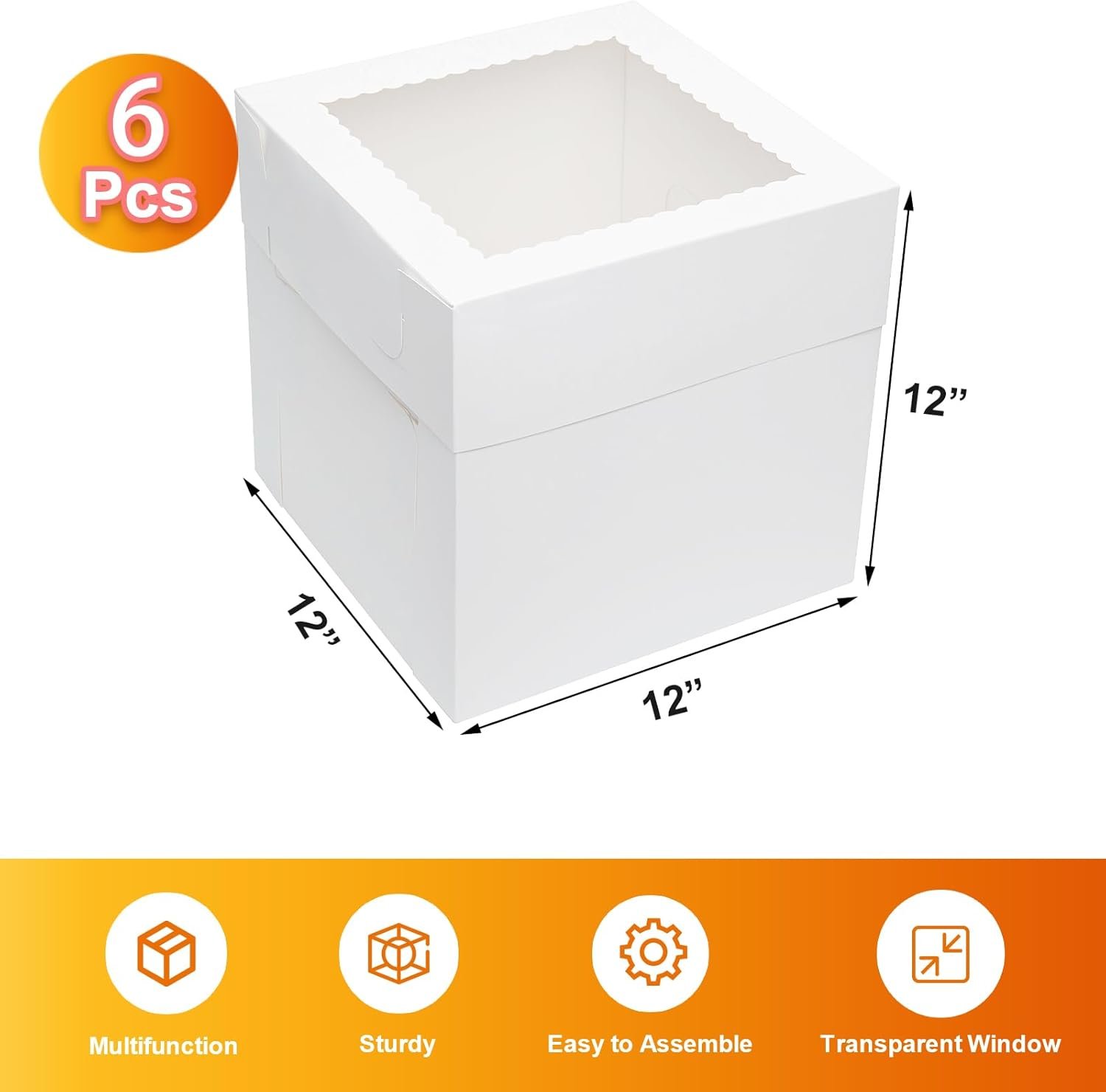 Wholesale 6 Pack Tall Cake Boxes for Tiered Cakes 12x12x12 Inch Disposable with Window Cardboard Bakery Transport Containers for Weddings Birthdays Parties Manufacturer