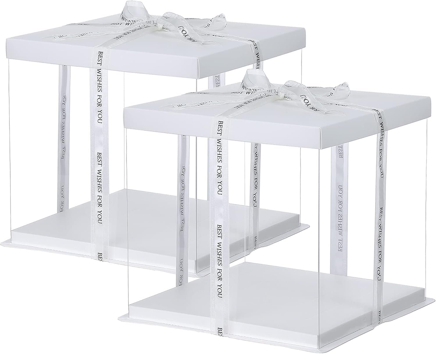 Wholesale 2Pcs Large Cake PET Clear Box 10" x 10" x 9" with Ribbon and Pre-Folded Lid for 8" Cake Packing Carry Baking Cookie Display Tall Layer Gift Festive Gift Box White Manufacturer